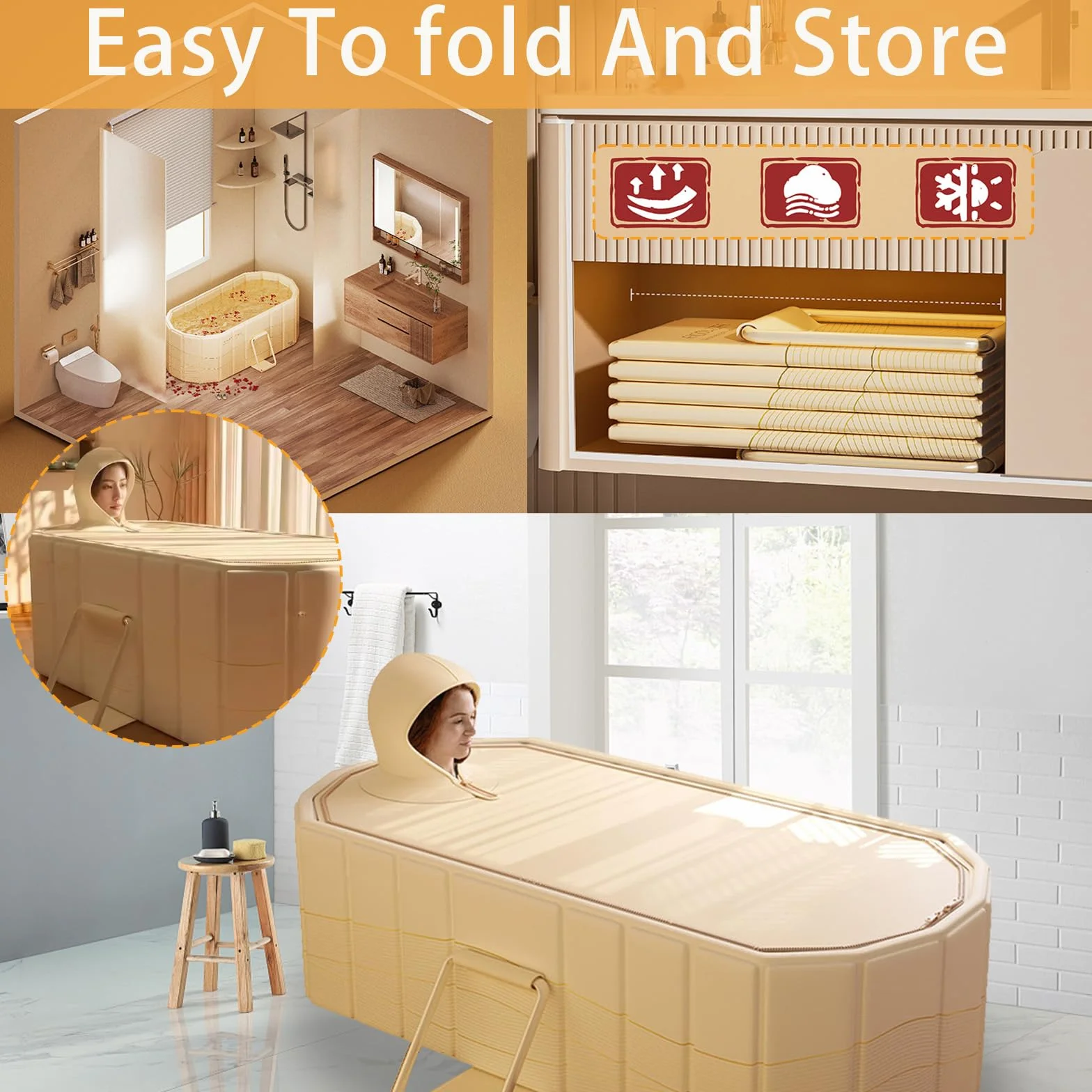 Bañera Plegable Para Adultos, 2 En 1 Baño De Hielo Y Agua Caliente, 150x55x50 cm De Grosor Bañera Portátil Independiente Para Ducha Con Tapa Minipiscina Para Spa En Casa Baño De Hielo