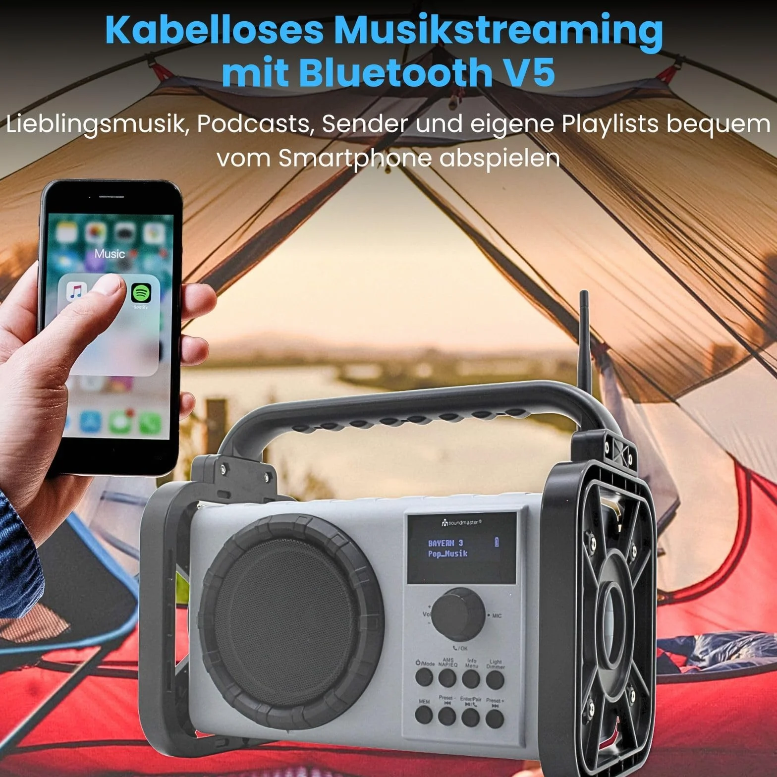 Soundmaster DAB80SG Radio para Obras con Dab+/UKW Bluetooth y batería de Iones de Litio