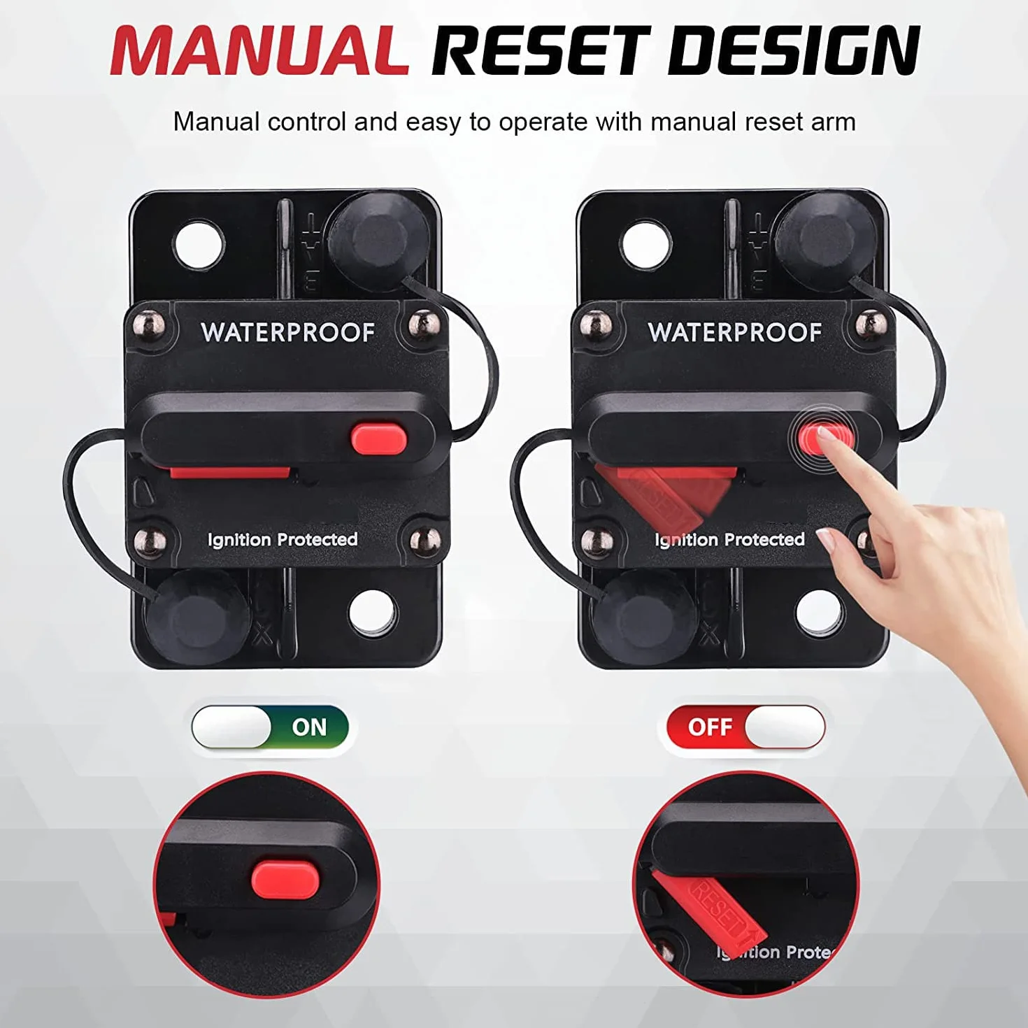 Gebildet Disyuntor de 100Amperios con Reinicio Manual Inversor de Fusibles en Línea Impermeable para Motores Marinos de Arrastre Barco ATV Alimentación Manual 12V-42VDC (100A)