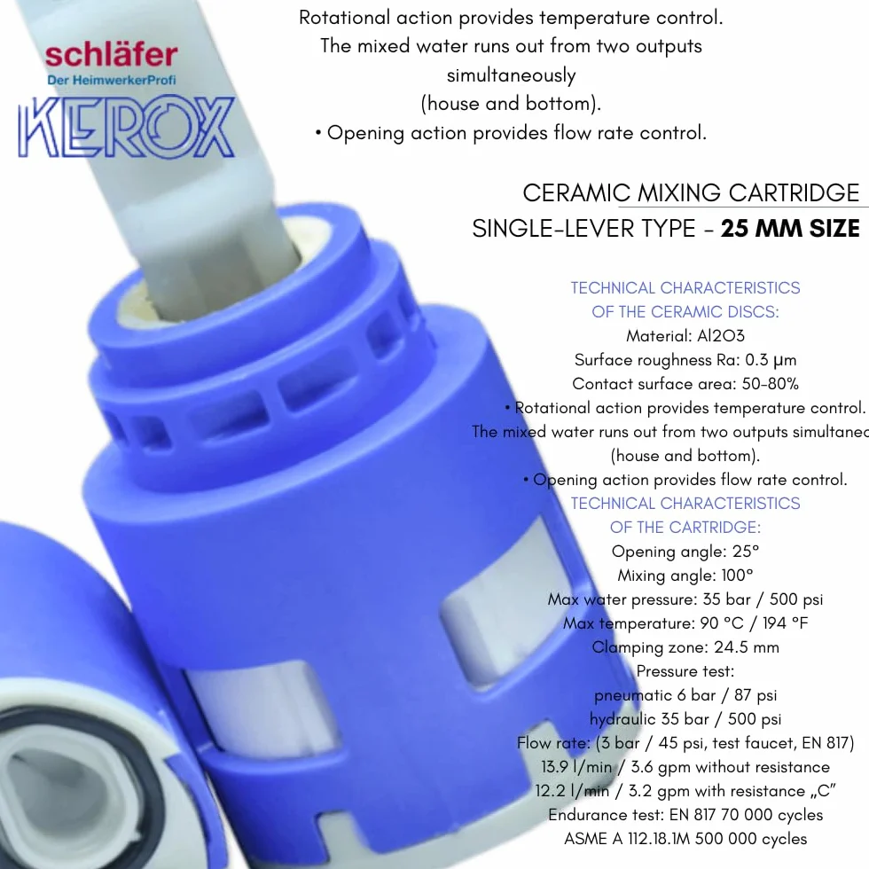Schläfer 480051 | Cartucho mezclador de 25 mm, cartucho de repuesto para mezcladores de cerámica baja con 2 patas, para grifos mezcladores de cocina, baño, ducha y bañera, modelo Kerox K25 Ops
