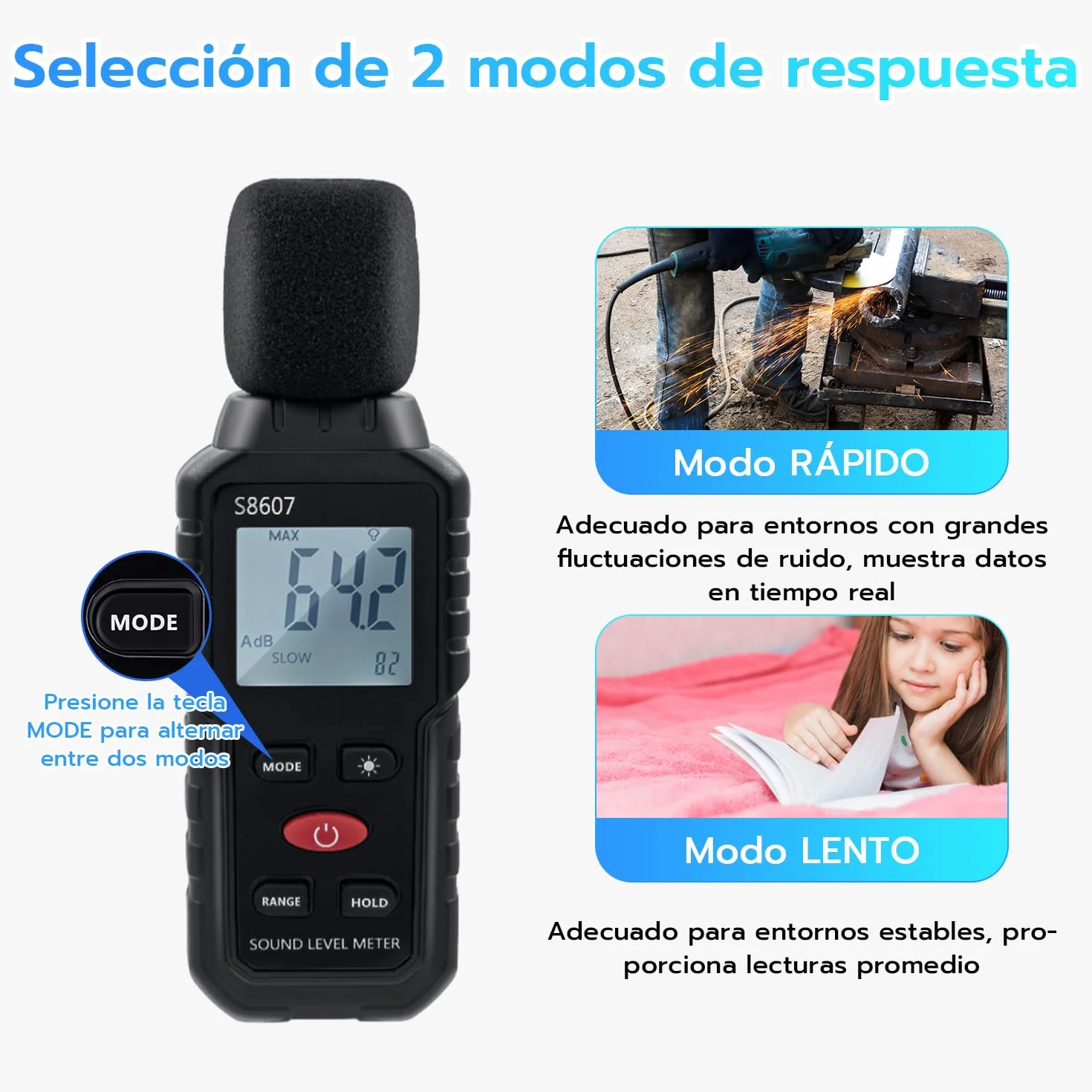 Mcbazel Medidor de Decibelios 30-130dB Pantalla LCD Retroiluminada Portátil