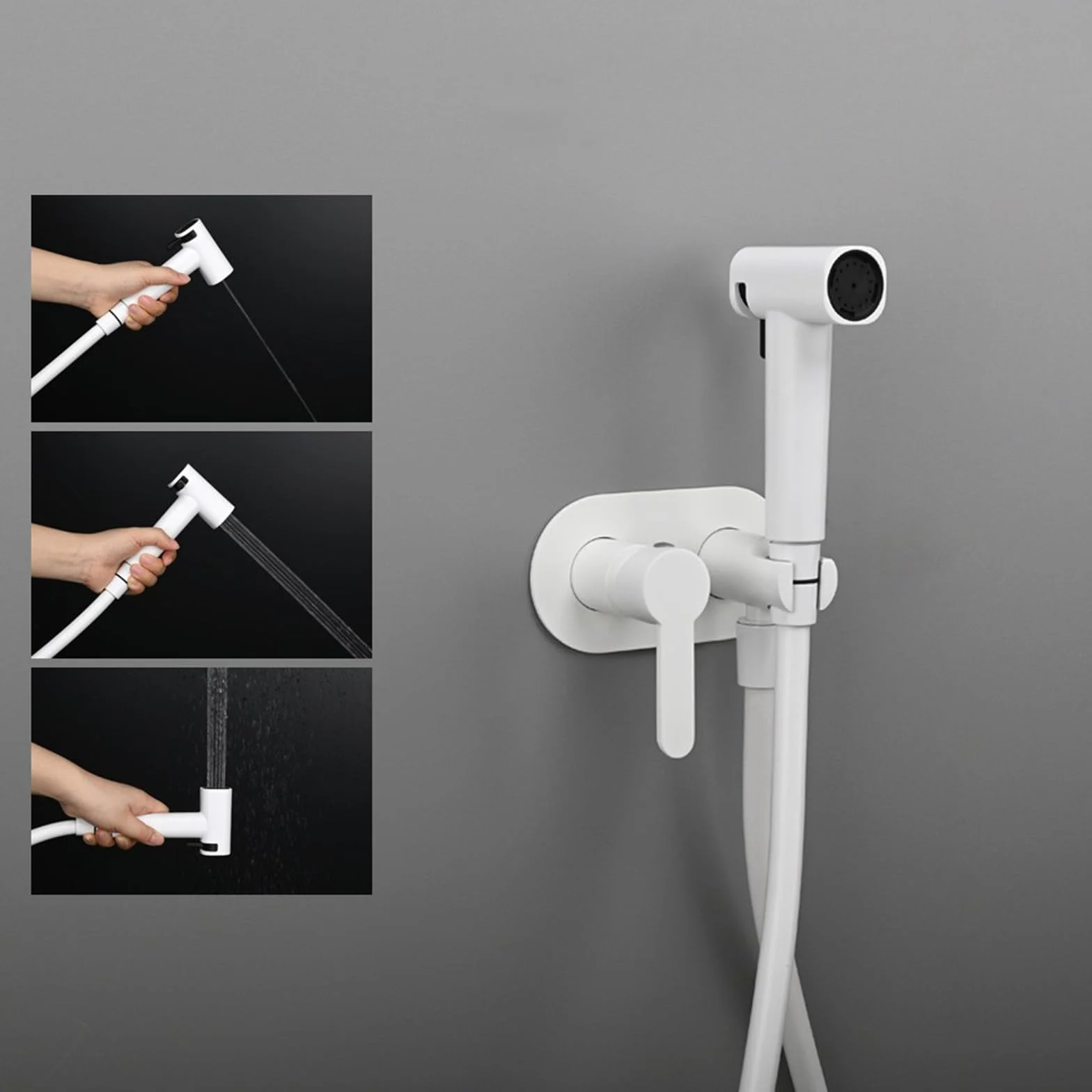 Grifo Bidet para Wc Empotrado Ducha Higienica para Wc Agua Fria Y Caliente Modo Dual,Blanco