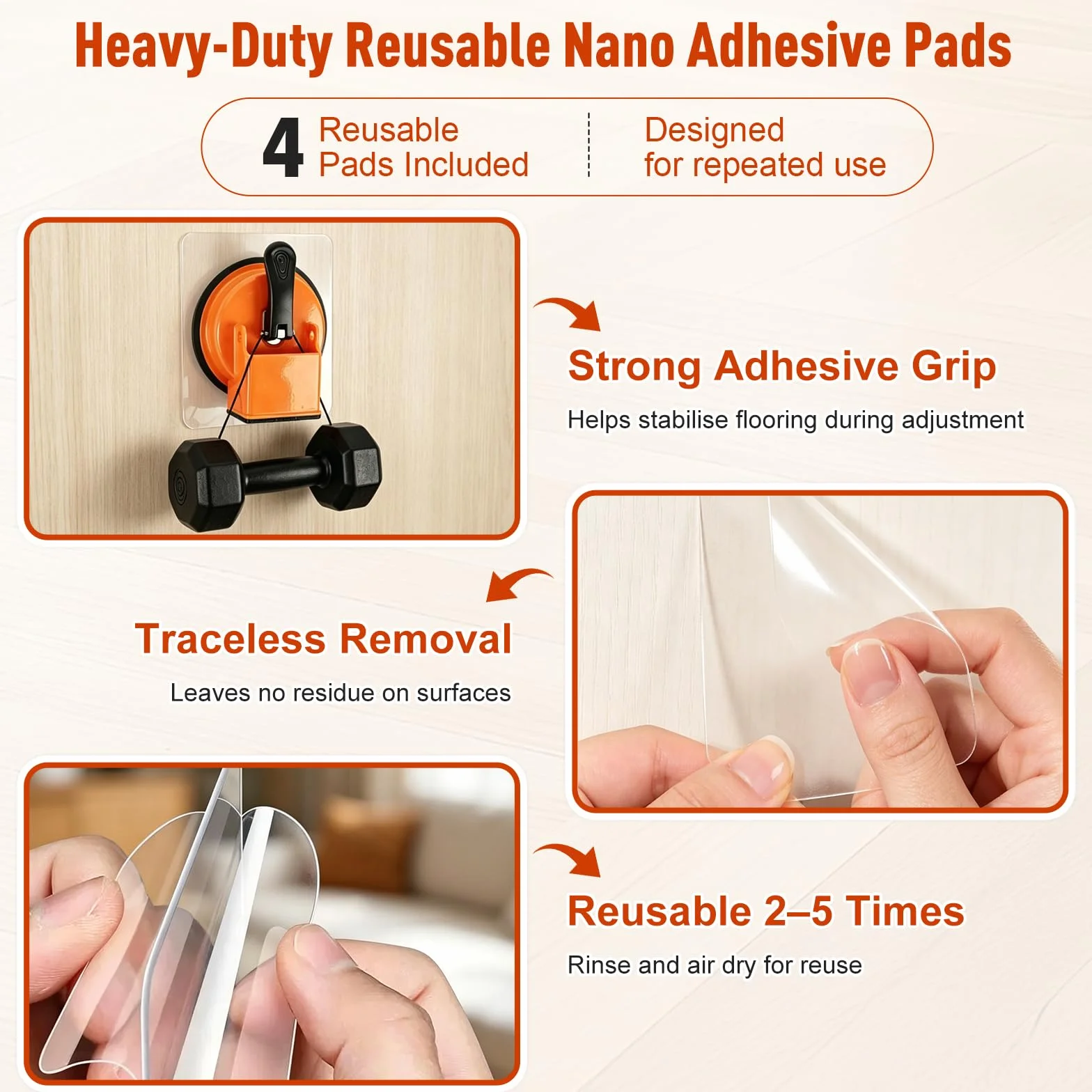 Kit de herramientas de fijación de huecos de piso, herramienta de reparación de huecos de suelo laminado con mazo de goma y 4 almohadillas adhesivas reutilizables, herramienta de piso de ventosa