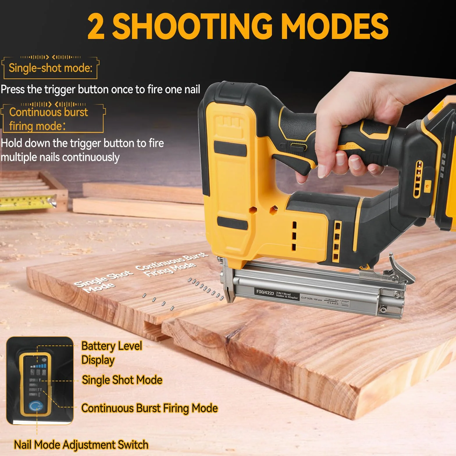 Clavadora de brads inalámbrica de 18GA compatible con batería Dewalt 20V MAX, clavadora de corona estrecha sin escobillas con 1000 clavos y 1000 grapas para bricolaje, DIY y carpintería