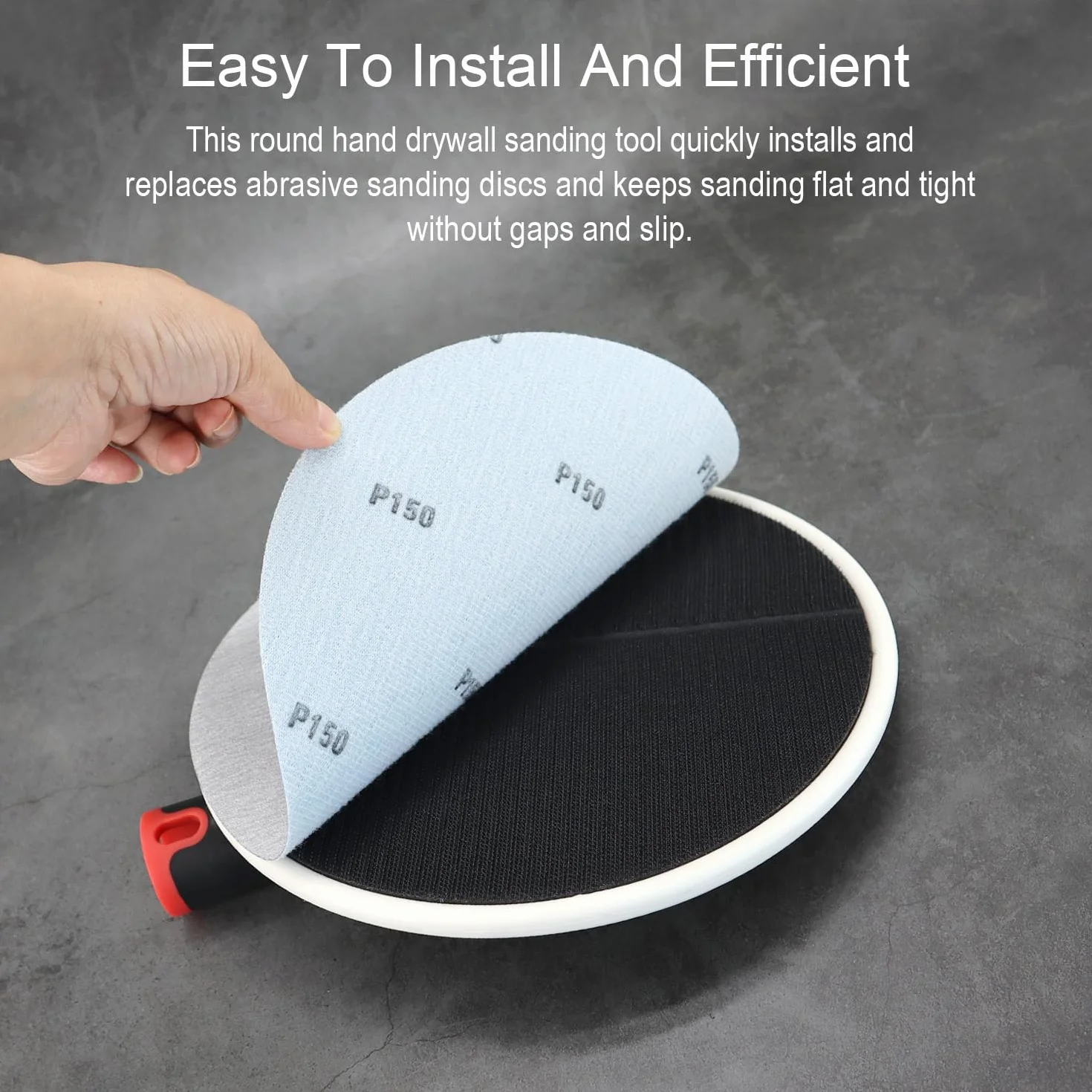 Cabezal de lijadora de mano de radio de 9 pulgadas para pared seca, herramienta de lijado de pintura redonda radial, incluye 3 hojas de lijado de grano 80, 100, 150