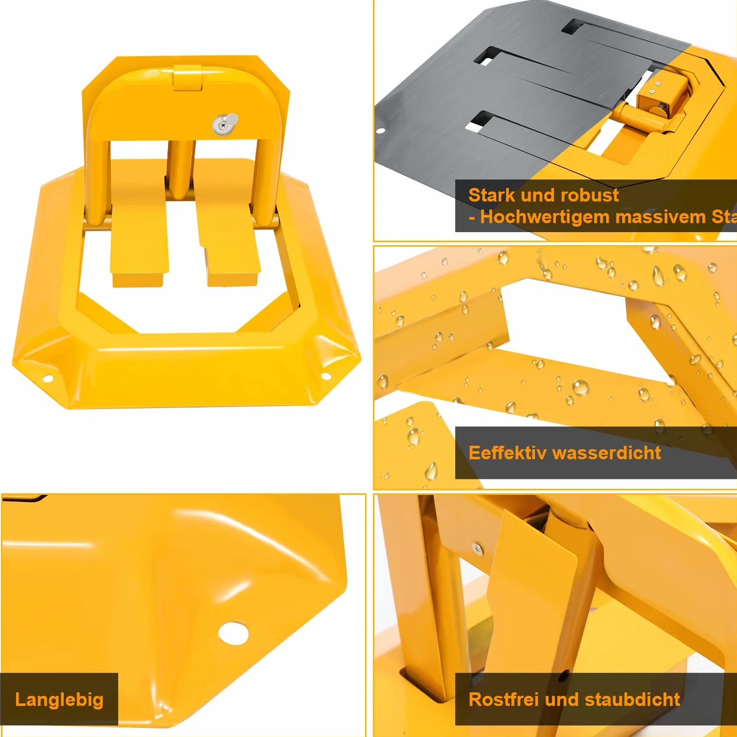Eulenke 1 cerradura de aparcamiento con 3 llaves, Barrera de Parking, Barrera de estacionamiento Plegable, amarillo cerradura universal para aparcamiento