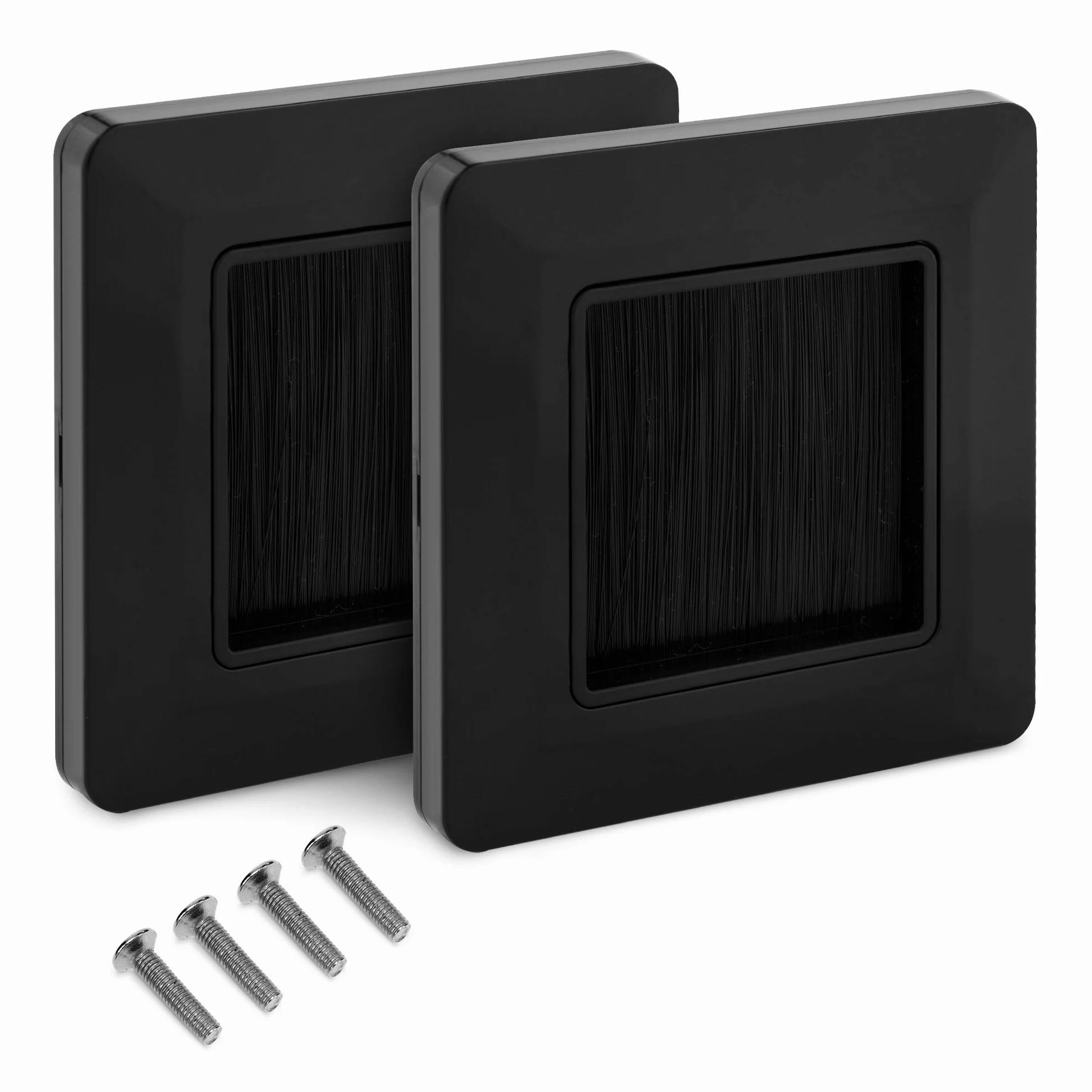 kwmobile 2X Placa de Pared con Cepillo Cubierta Oculta para tapar Cables Salidas Hoyos - Set de pasacables Enchufe Europeo Negro