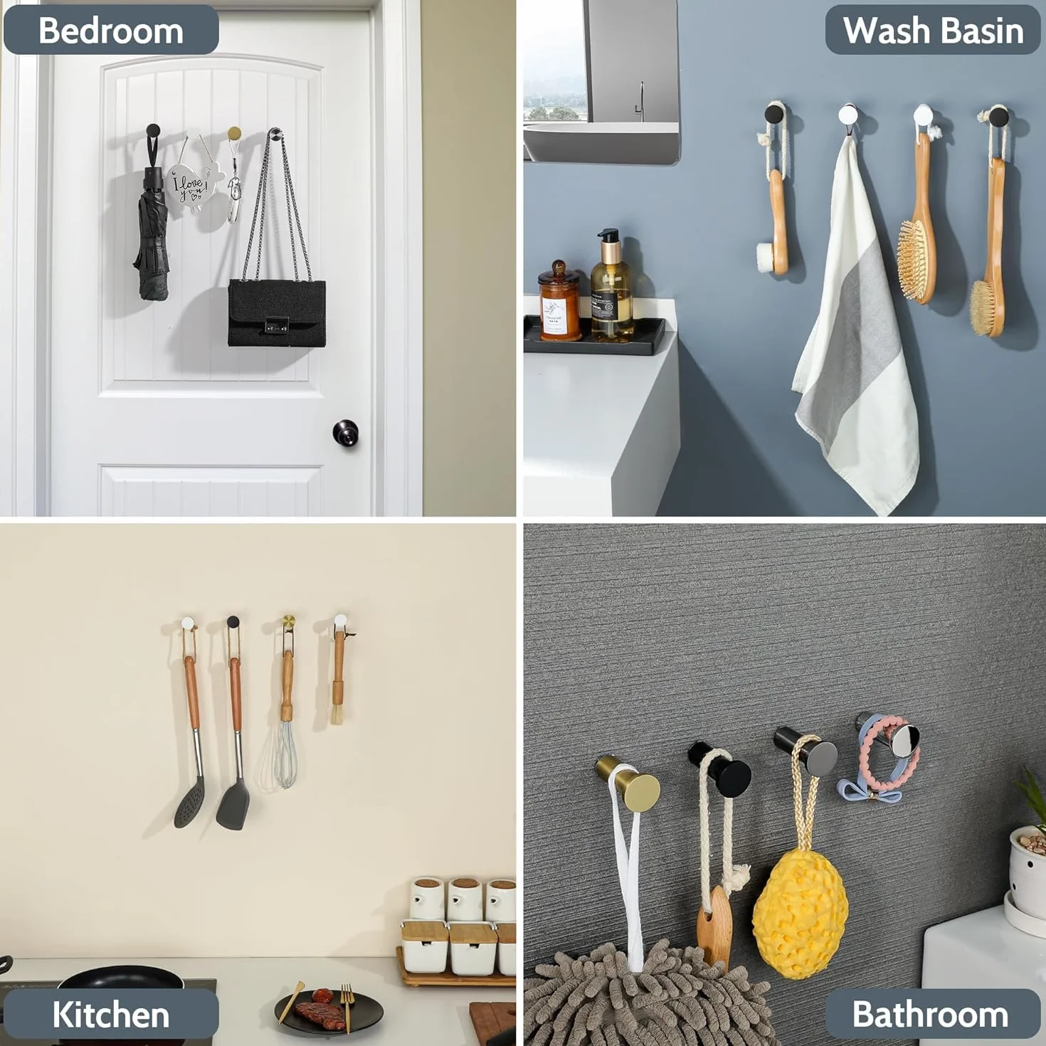 SAYAYO Gancho Pared, Colgador Pared Negro Gancho Toalla Baño de Acero inoxidable 2 Piezas Ganchos de Decoración para Baño, Dormitorio y Cocina, EGOY001Y-B-2P