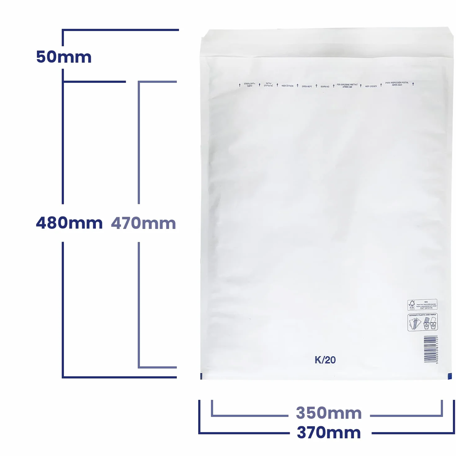 Sobres acolchados con burbujas de aire Netuno 50x DIN 20/K 370x480mm autosellados reciclables
