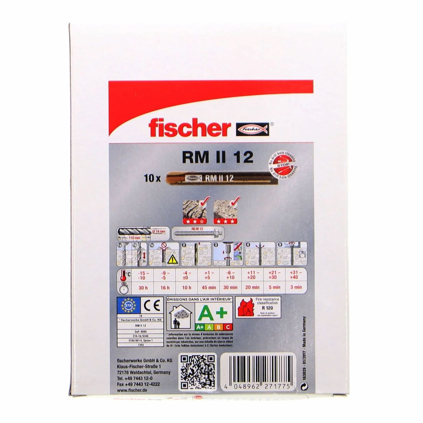 fischer - Taco Químico en Cápsula de Resina RM II 12 - Para Fijación en Hormigon o Piedra Natural - Tacos Hormigon - Con Aprobación ETA-16 - Combínala con la Varilla RG M - (10 Uds)