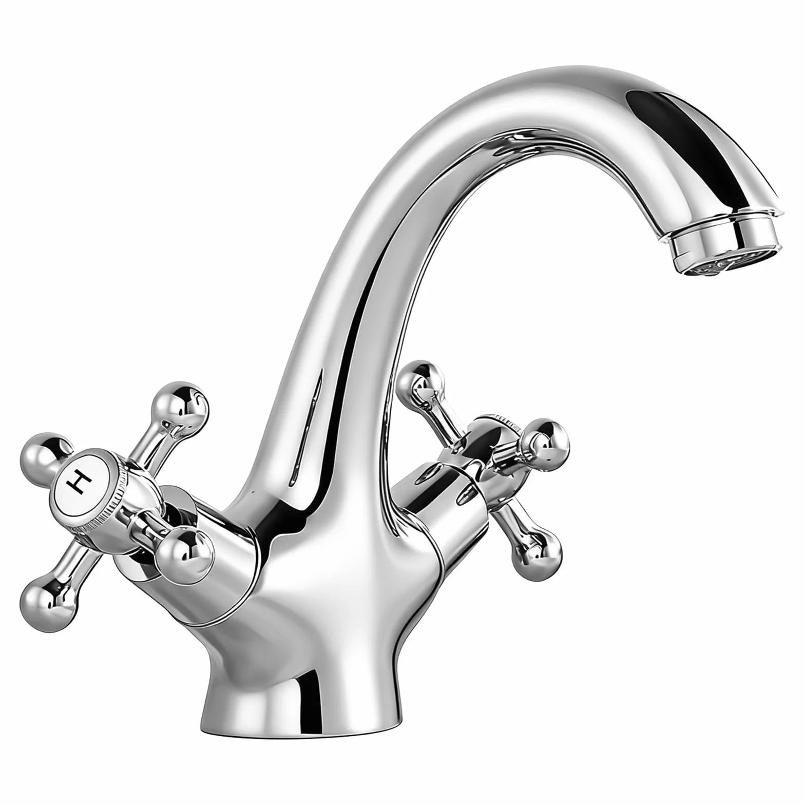 Grifo de baño, grifo mezclador de lavabo, grifo retro con dos asas, grifo de lavabo retro de 2 manijas, lavabo con caño altura 100 mm, 2 mangueras de 60 cm
