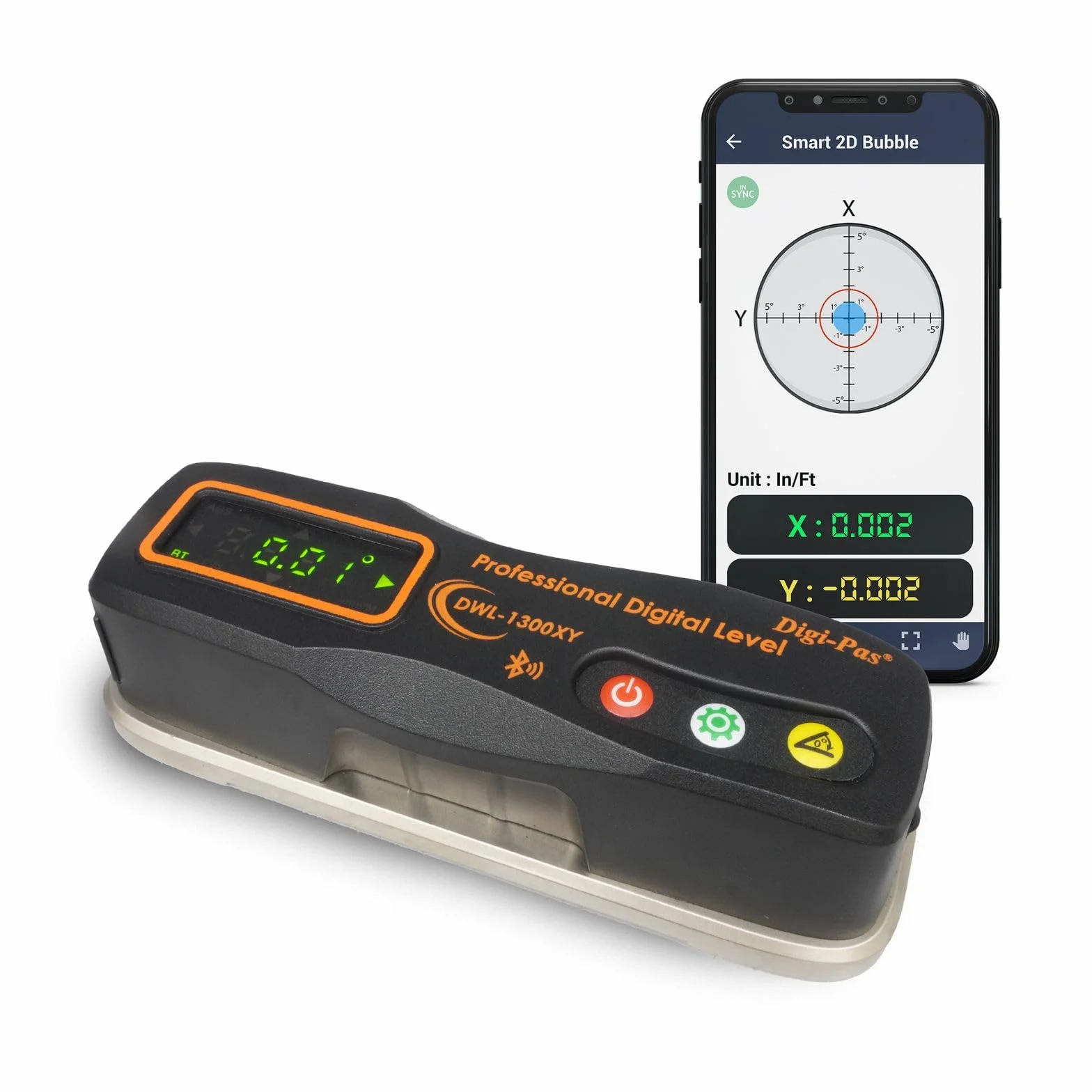 Digi-Pas DWL1300XY - Bluetooth de 2 ejes de precisión (0,2 mm/m)