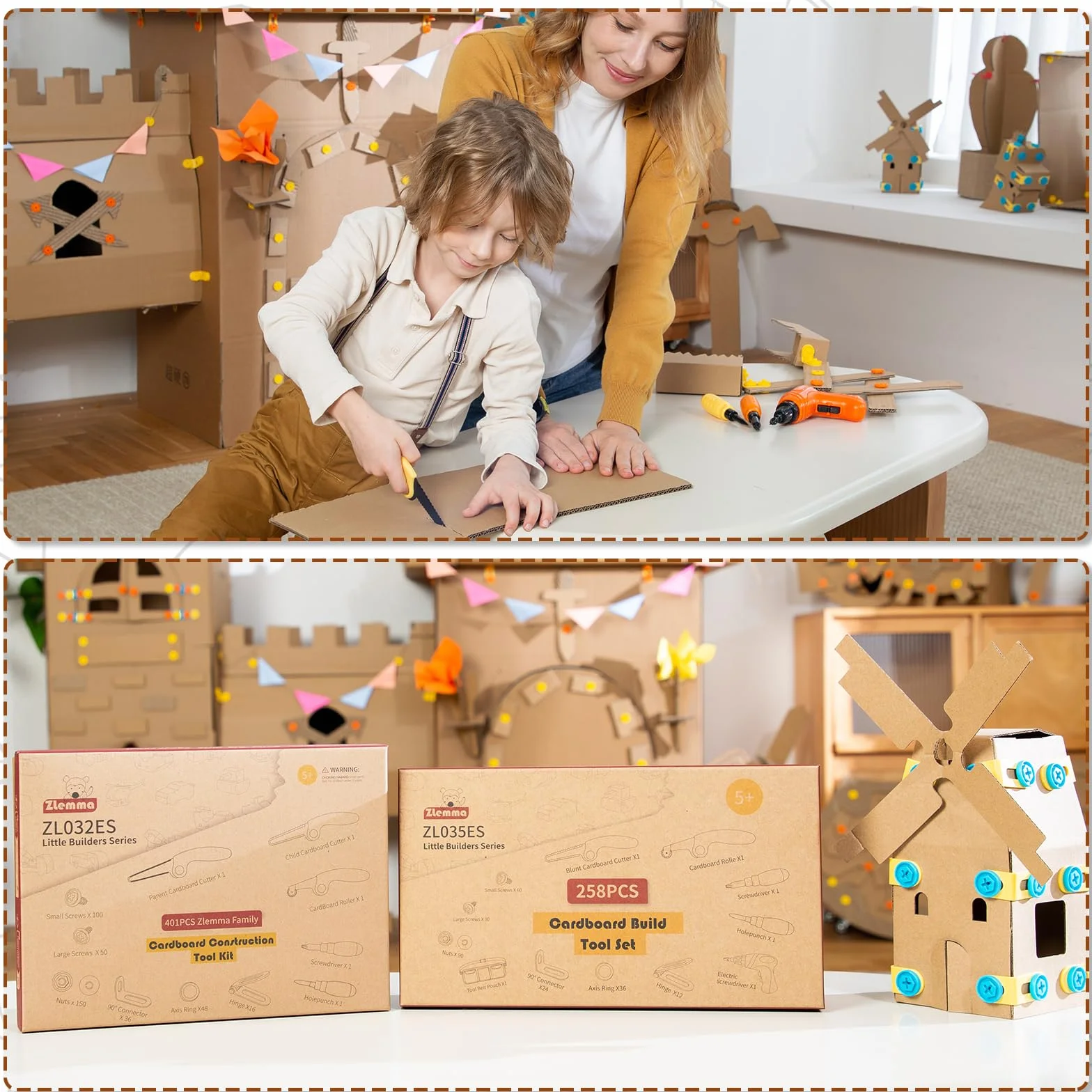 Juego de herramientas para niños (258 piezas, con taladro, cinturón, tornillos, tuercas, bisagras y piezas móviles, caja de regalo reutilizable, juguete educativo DIY