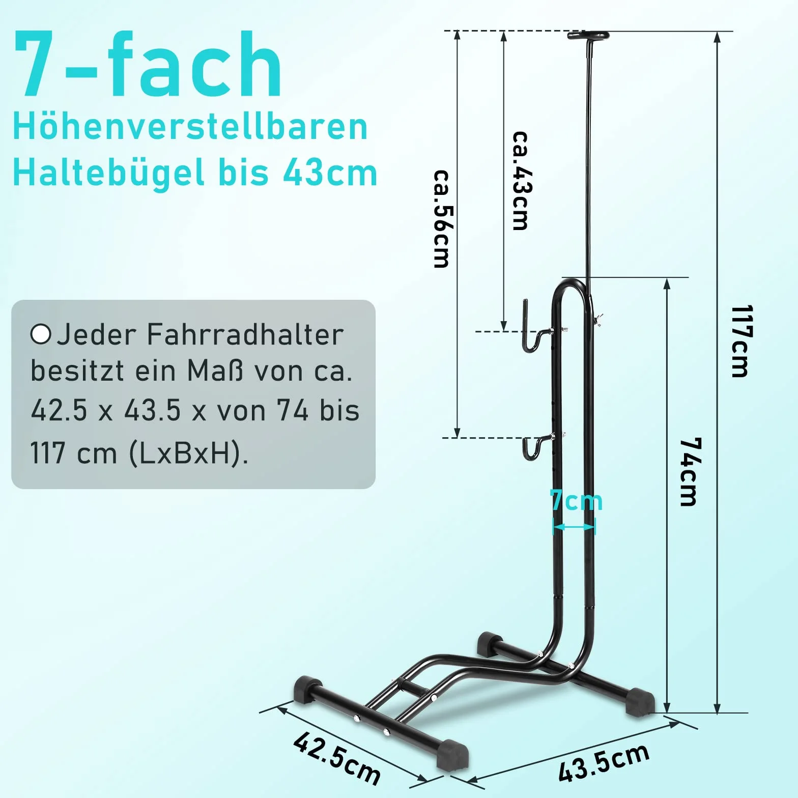 Soporte para bicicletas 3 en 1, suelo de 20 a 27,5 pulgadas, soporte de mantenimiento para bicicletas horizontal y vertical, altura ajustable, adecuado para rueda delantera o trasera, 42,5