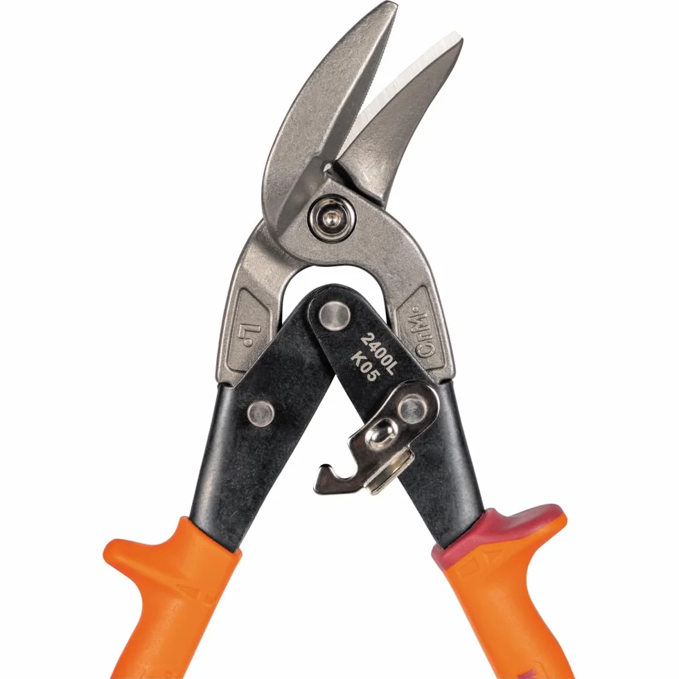 Klein Tools Tijeras compensadas de corte izquierdo 2400L, tijeras de hojalata de aviación con hoja forjada para corte de chapa de precisión