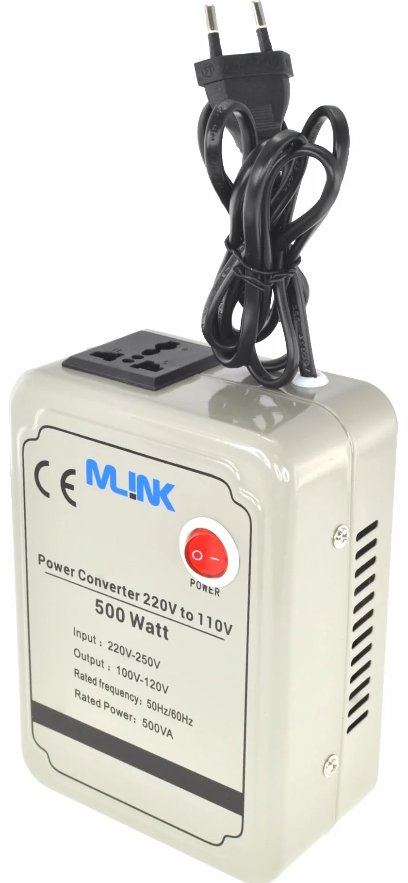 Mlink Transformador de Voltaje 220V a 110V 500W Toroidal Senoidal con Enchufe Universal para Dispositivos USA