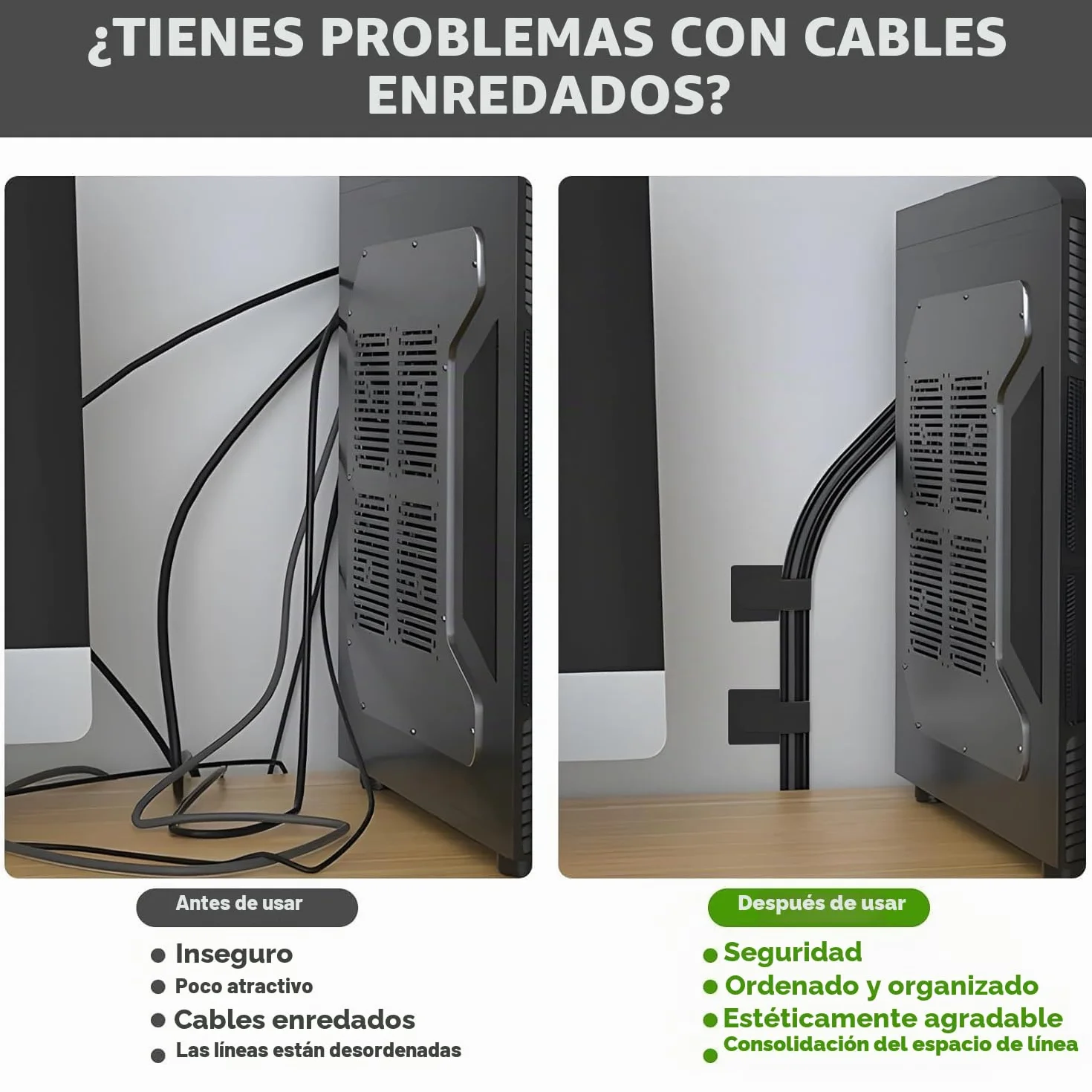 Organizador de cables 40 piezas, gestión de cables para escritorio, soporte autoadhesivo