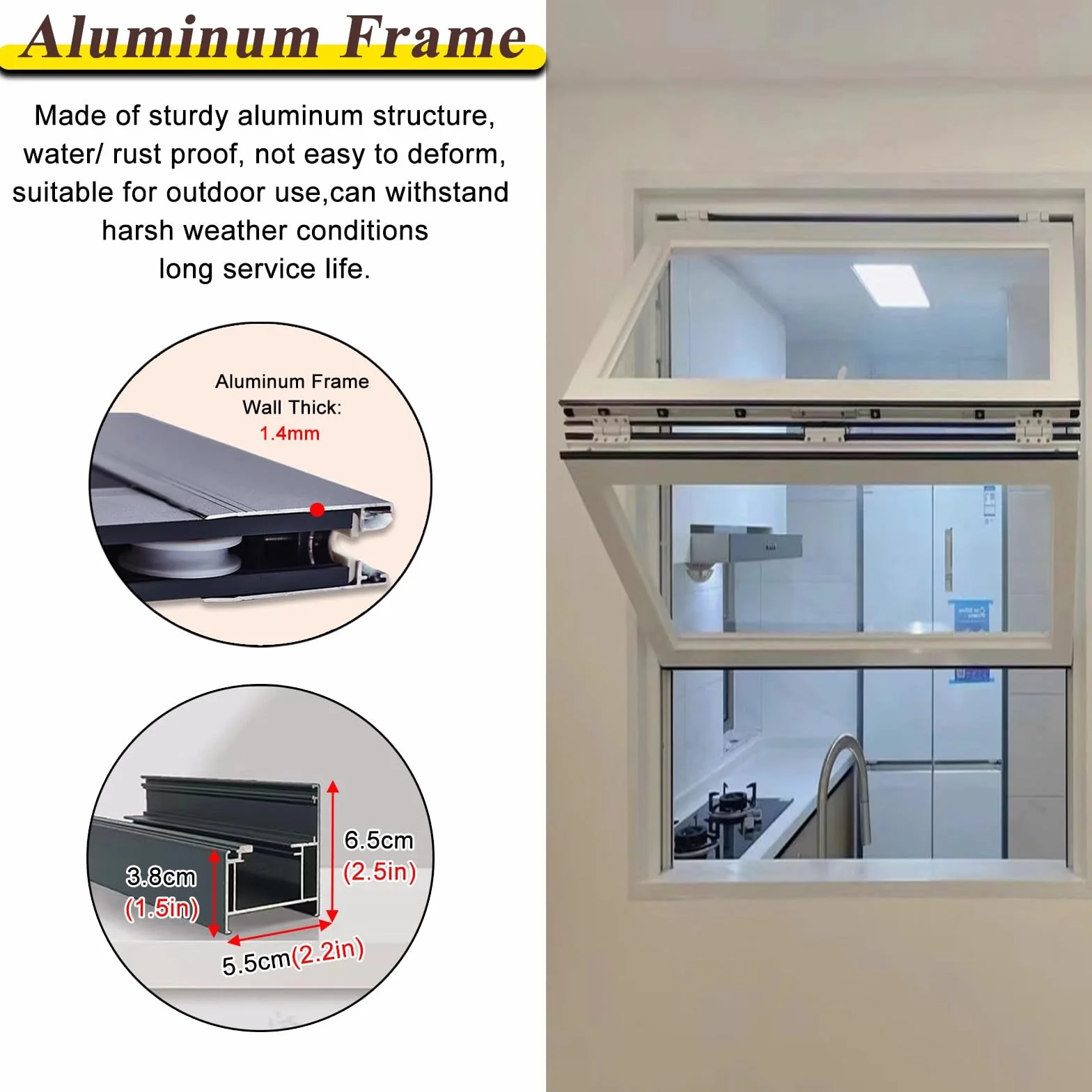 PEYNIR Ventana Ventanas correderas Ventanas Plegables corredizas para concesiones para cafeterías Snacks Tiendas de té con Leche, Personalizables Ventana de Servicio(W36xH32in/91x81cm)