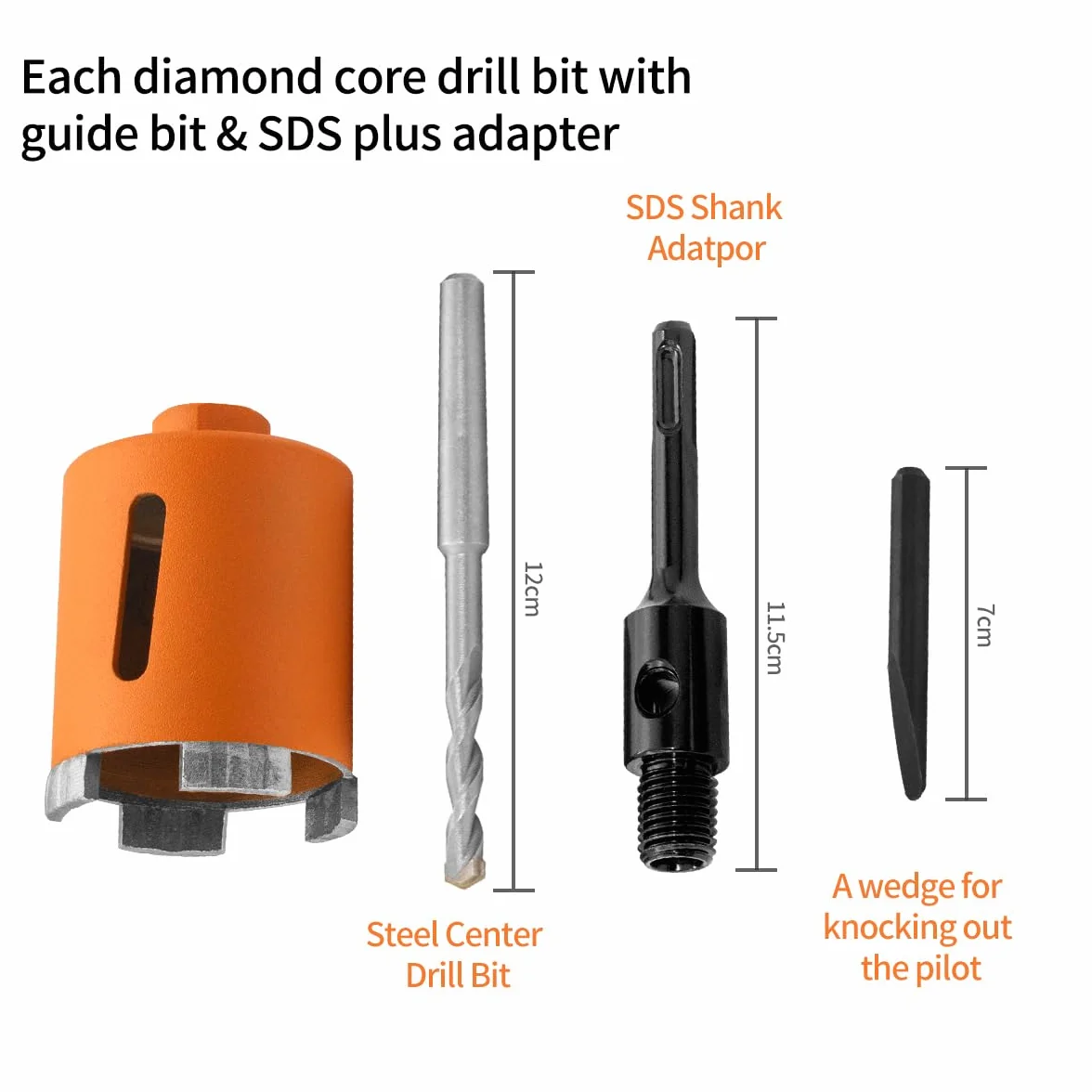 Meccion Sierra Corona Perforadora de Diamantada con SDS Plus Adaptador, Broca de Diamante para Hormigón, Cemento, Ladrillo, Muro de Piedra (120mm)
