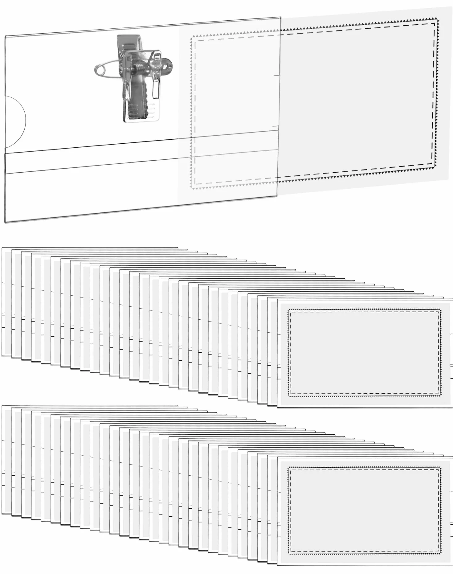 QWORK® 100 Piezas Funda para Tarjetas de Identificación, 90 mm x 56 mm, Grosor de 0,35 mm - Porta tarjetas horizontal resistente al agua