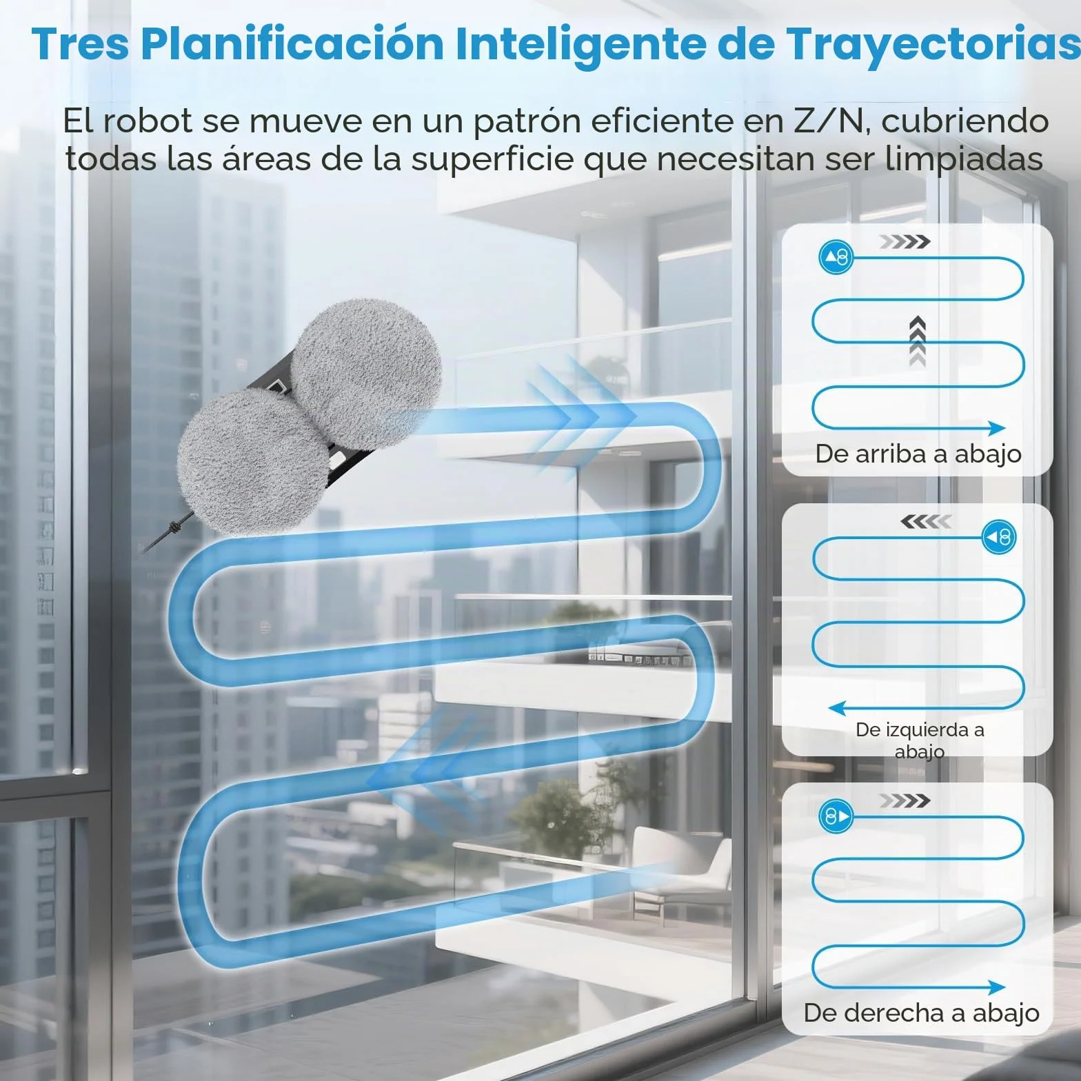 Robot Limpiacristales, 8000Pa Robot Limpia Cristales Ventanas avec Sistema de Pulverización Bidireccional, Navegación Inteligente y Seguridad Anticaídas, Mando, para Todas Las Superficies Lisas