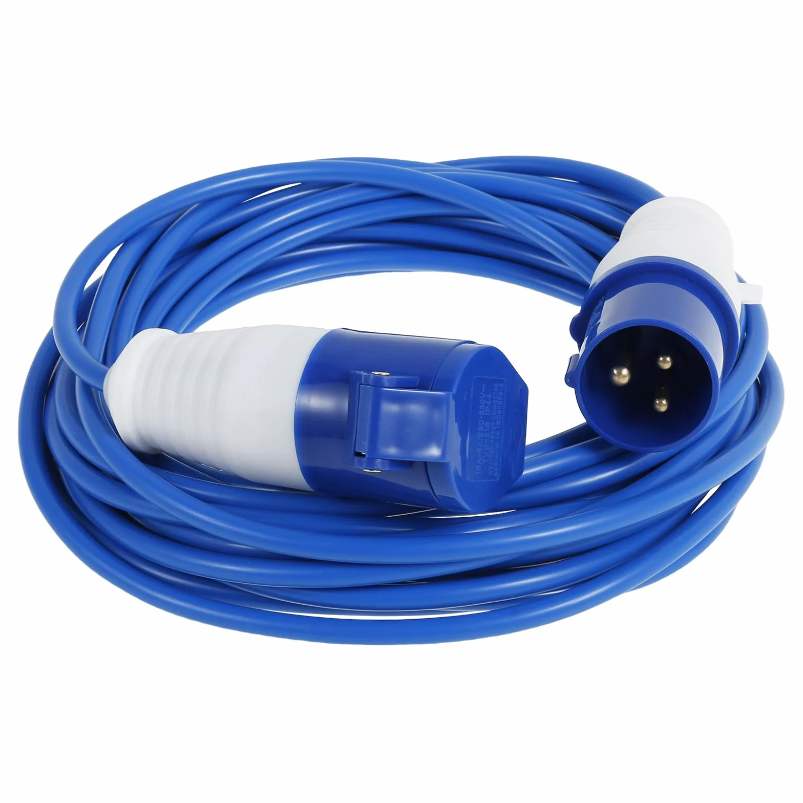 Cable de extensión CEE de 10 m, 230 V, 16 A, ultra seguro, robusto, cable de caravana, cable de camping H07BQ-F en color de señal azul, IP44, cable de alimentación para autocaravana, camping, camping