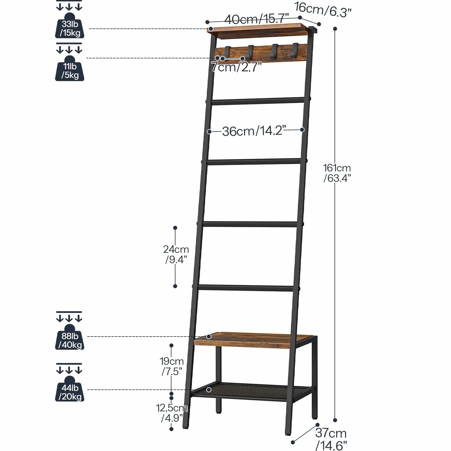 HOOBRO Toallero Escalera, Estantería para Mantas de * Niveles, para Salón y Dormitorio, con Ganchos, Marco de Metal, Forma de Jirafa, Estilo Industrial, Marrón Rústico y Negro EBF13CJ01