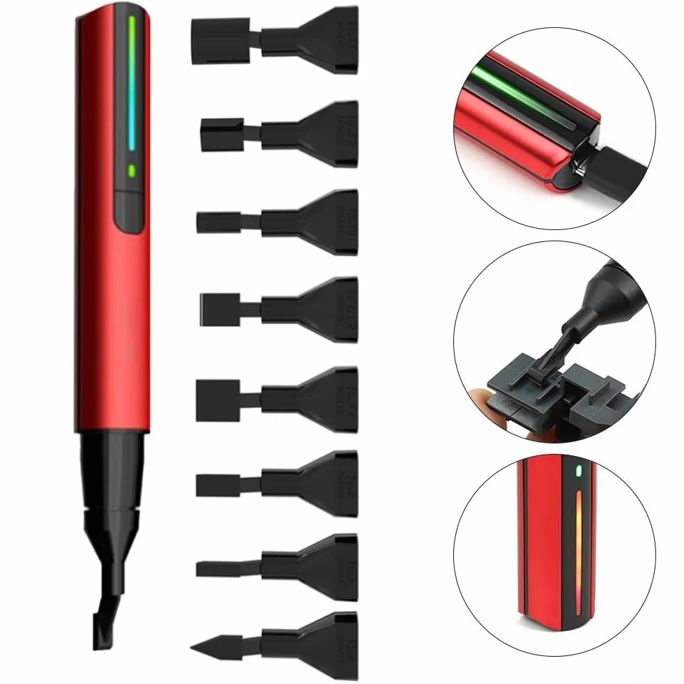 Juego de lijadora alternativa, bolígrafo de lijado eléctrico de 3 velocidades, 2800-3600 CPM con 8 puntas de nailon para tallado de madera, arcilla, pulido, manualidades, color rojo