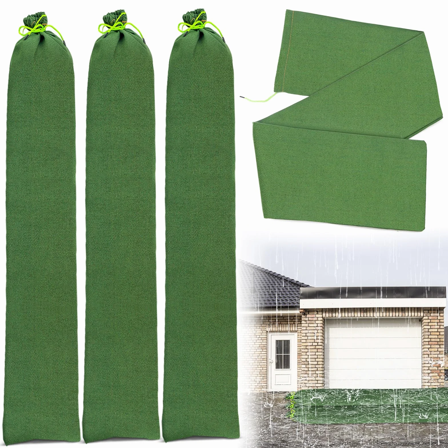 Sacos de arena para inundaciones, 4 unidades, reutilizables, con cinta de amarre, para inundaciones, lluvia, control de agua, barrera de inundación