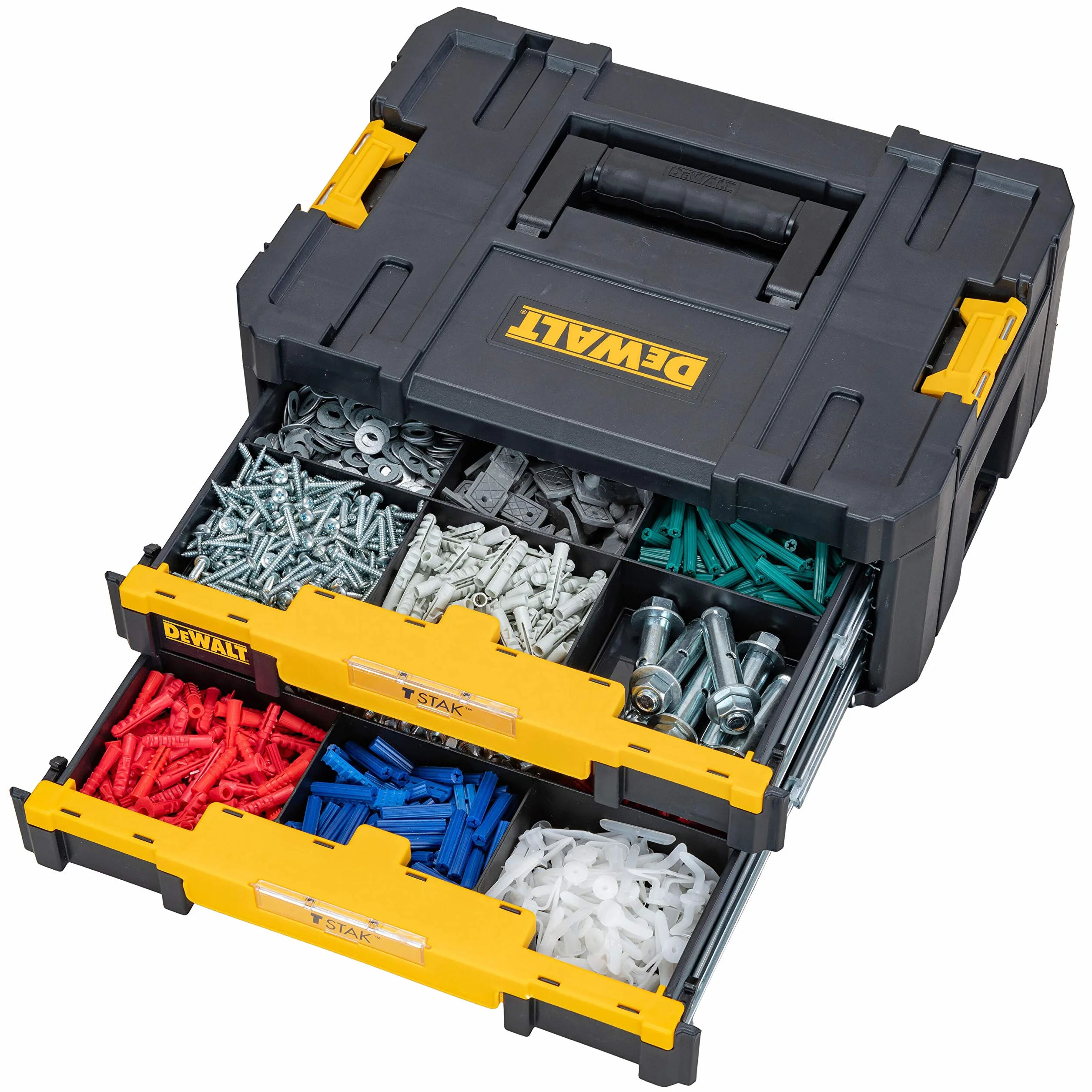 DEWALT DWST1-70706, Cajonera doble TSTAK IV, Divisores internos extraíbles, Bisagras y cierres laterales, Asa bimaterial. Medidas 440x314x176 mm, Máx. capacidad de carga 7.5kg