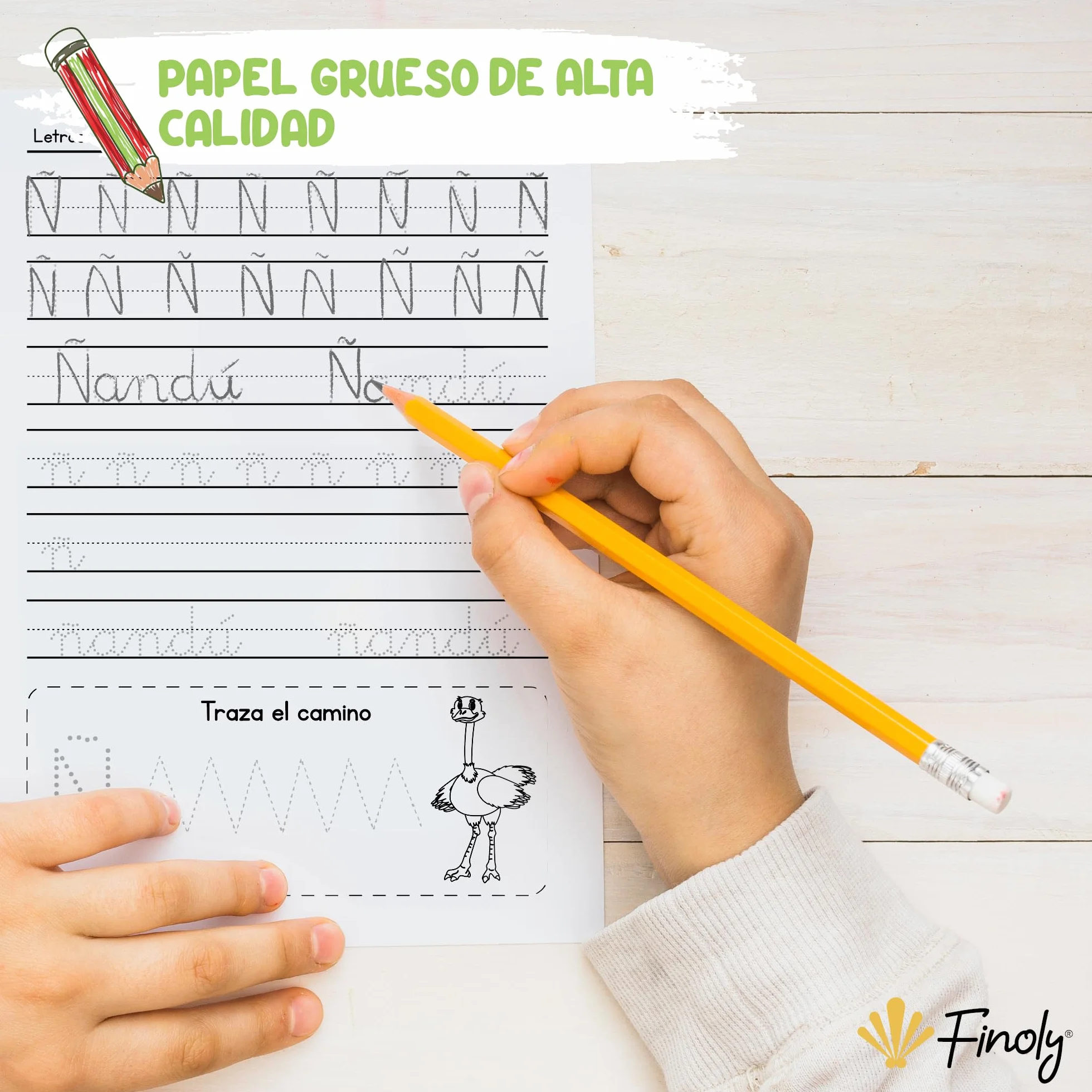 Finoly Cuaderno Aprender a Escribir Letras y Números Pauta Montessori | Niños 3 a 6 años Libro Caligrafía Preescritura Lectoescritura Actividades y Ejercicios: Letras Números Palabras Grafomotricidad