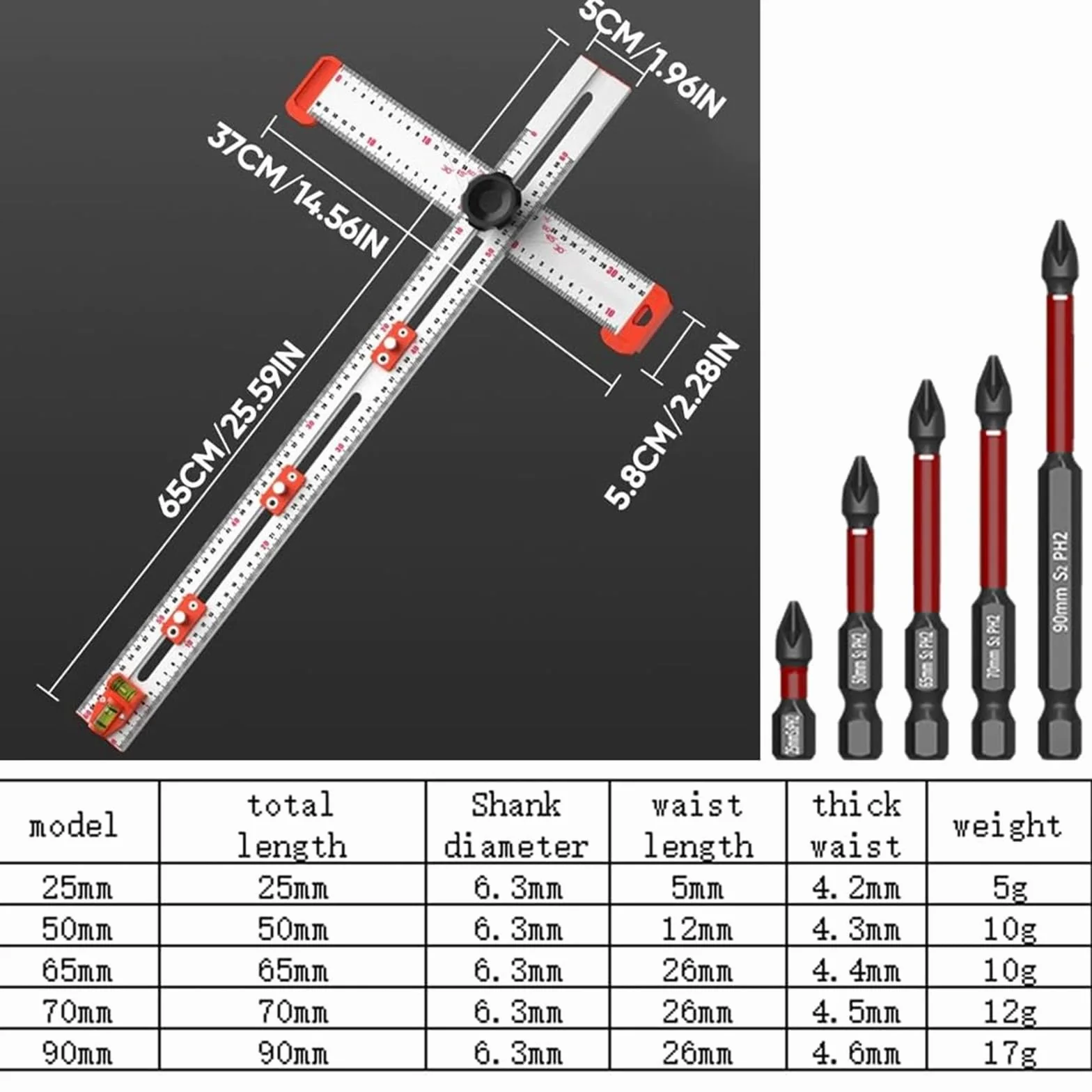 Regla de posicionamiento de perforación 2 en 1, herramientas de calibre de dibujo para carpintería, regla de medición multiángulo de alta precisión de 60 cm para carpintería