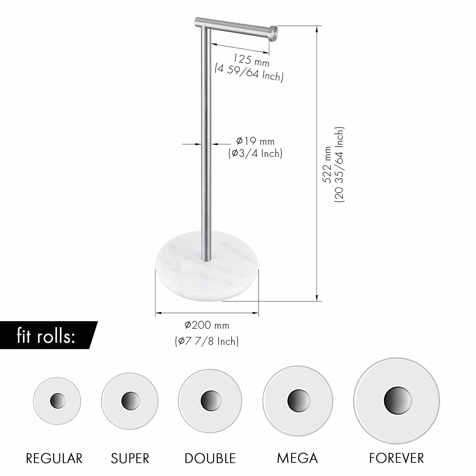 KES Portarollos Papel Higienico de Pie Portarrollos para Papel Higiénico con Base de Mármol Soporte de Papel Higienico Acero Inoxidable Acabado Cepillado, BPH284S1-2
