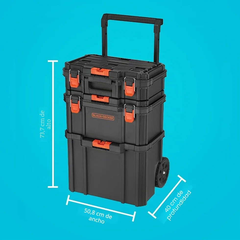 beyond Sistema de almacenamiento apilable BLACK+DECKER BLACK+DECKER BDST60500APB - Juego de 3 piezas (caja de herramientas pequeña, profunda y bolsa rodante)