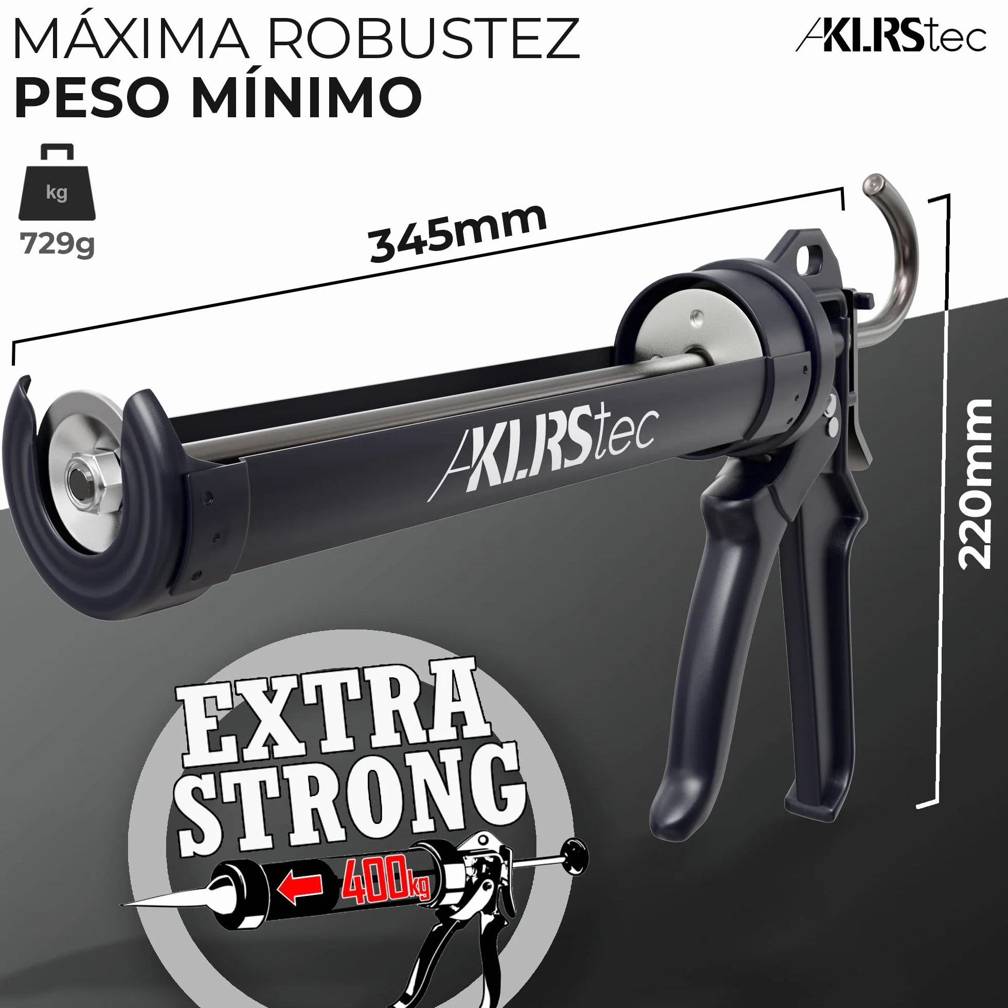 KLRStec Pistola Profesional para Cartuchos de Silicona de Aluminio para Sellado y Rejuntado, Compatible con Cartuchos de 310 ml