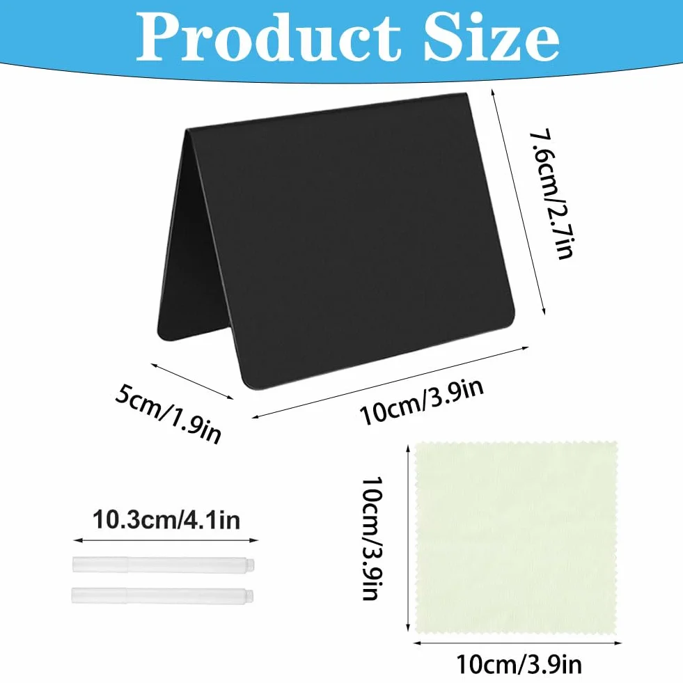 LightBeacon Pizarra Pequeña de Tiza 12 Piezas 10 x 7,6 cm Portaprecios en Forma de V PVC Negro con Rotuladores y Paño