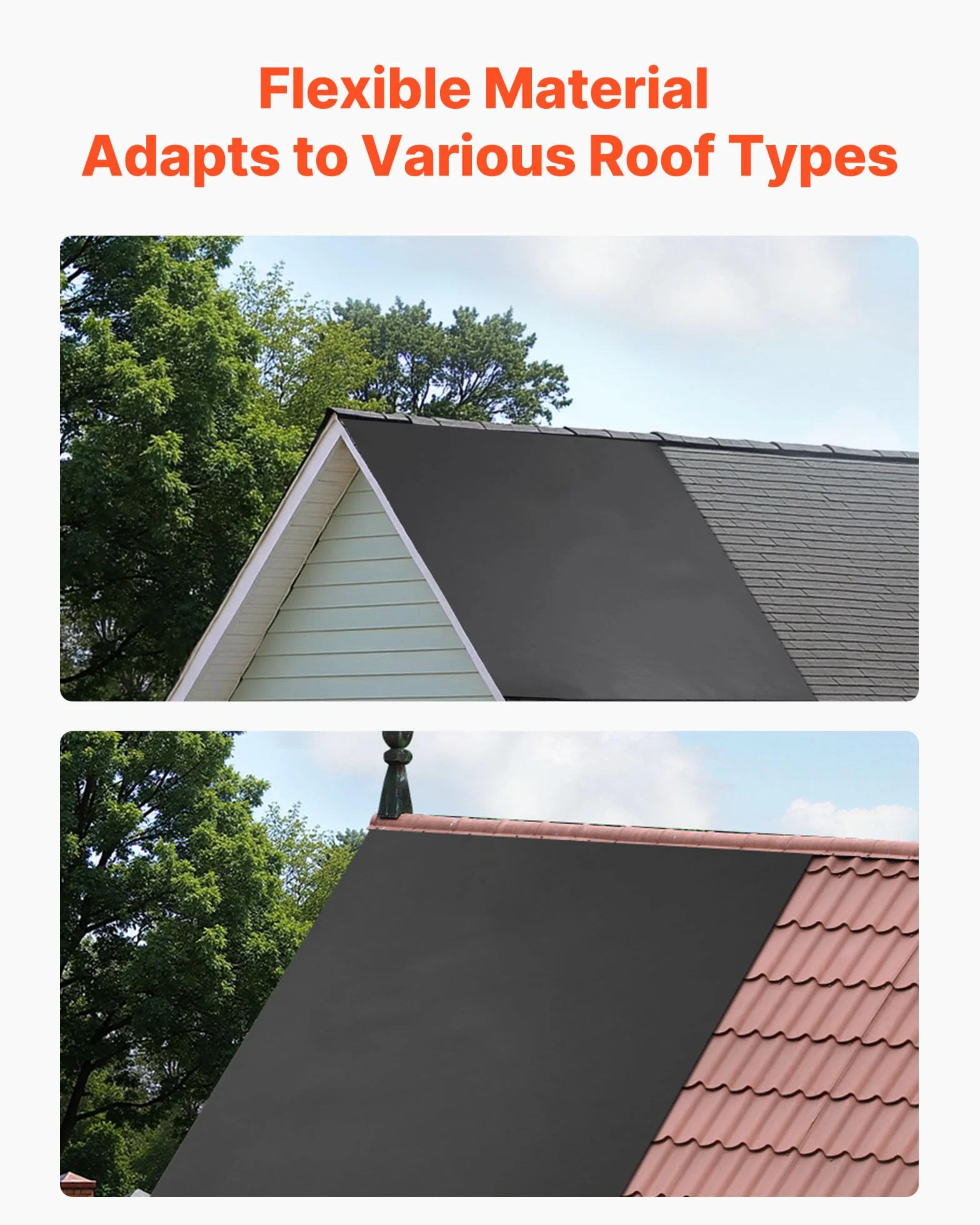 VEVOR Membrana para Techos 4,572 x 7,62 m, Lámina de EPDM de 1,14 mm, Impermeabilización de Cocheras, Duradera y Resistente a la Intemperie, Base para Autocaravanas, Techos y Estanques, Negro