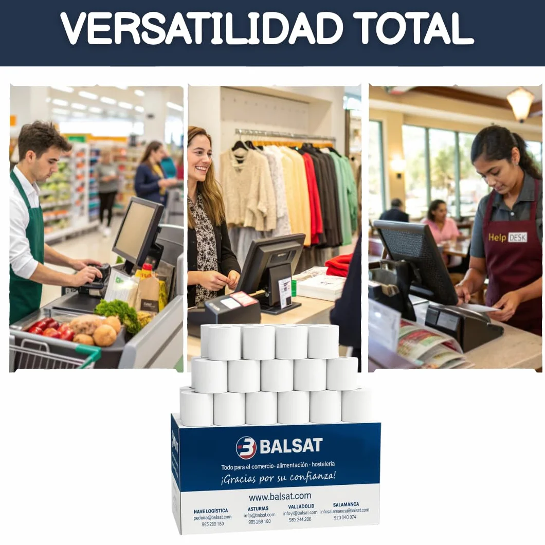 BALSAT Rollo Papel Térmico 80x80mm 50 Uds para Impresora Térmica TPV