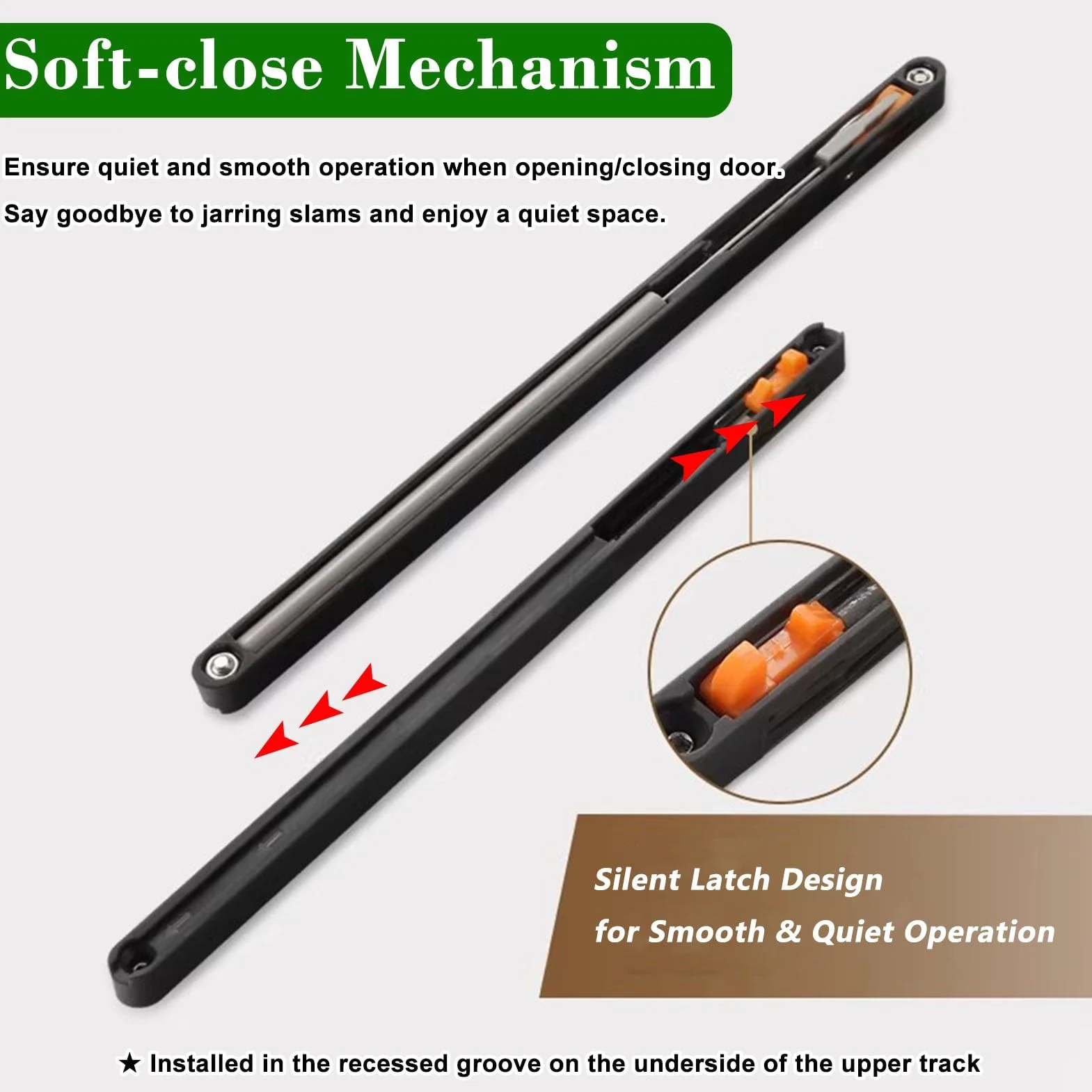 Kit Puerta Corredera Herrajes para Puerta Corredera Invisible Sin Riel, Riel Oculto con Cierre Suave para Efecto de Puerta Flotante, Riel de Puerta de Aluminio Negro(72cm(28.3in))