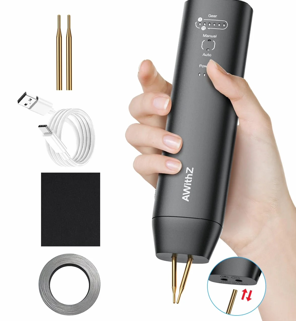 Soldadora por puntos para baterías, AWithZ soldadora de puntos H1, con agujas de repuesto, 11 engranajes ajustables, modo automático y manual para batería 18650, soldadura de láminas de níquel-platino