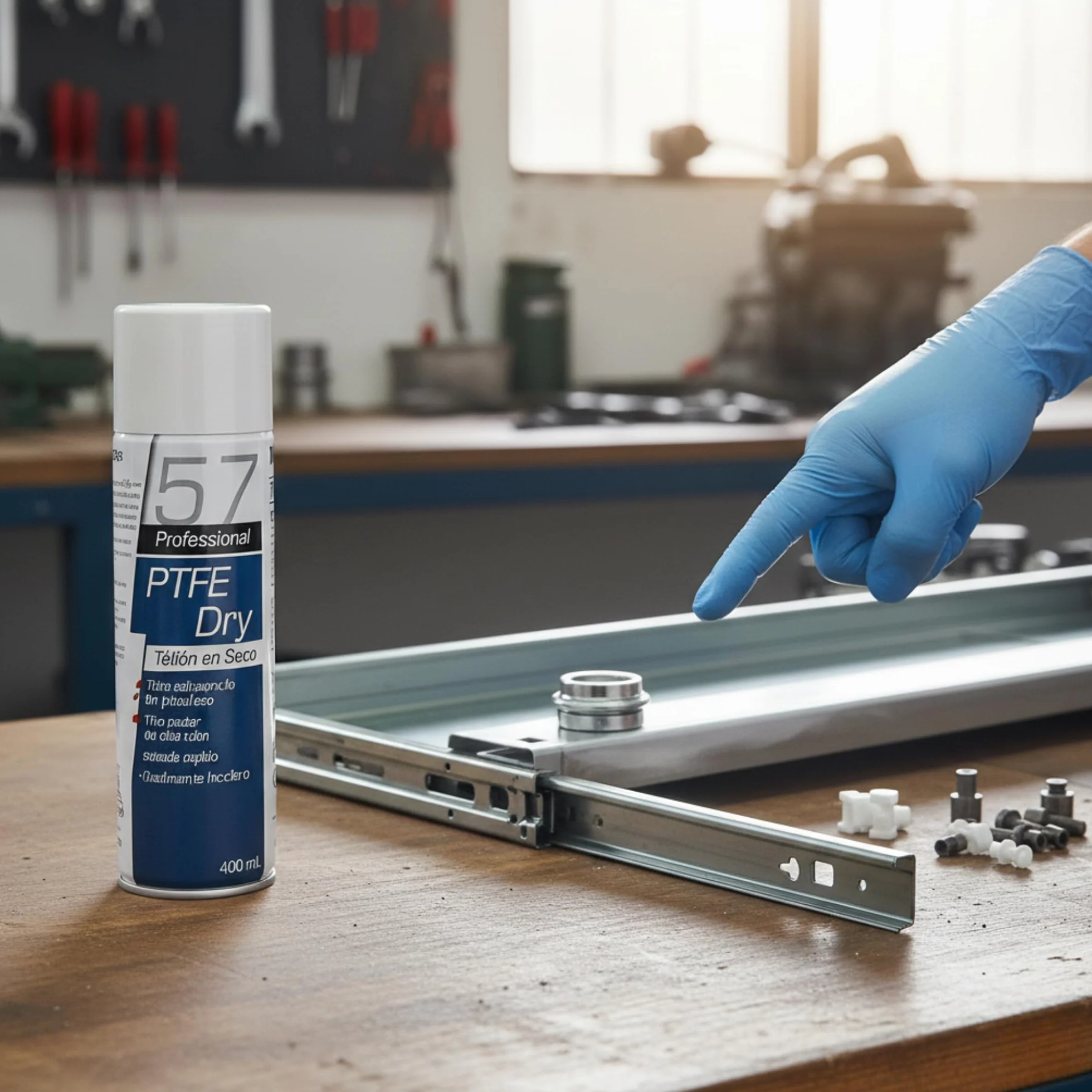 Lubricante de Teflón Seco PTFE Spray Multiusos 400 ml – No Mancha ni Atrae Polvo, Secado Rápido, Antiadherente – Cadena Bici, Cerraduras, Bisagras, Cremalleras, Impresora 3D – Globaltec Professional