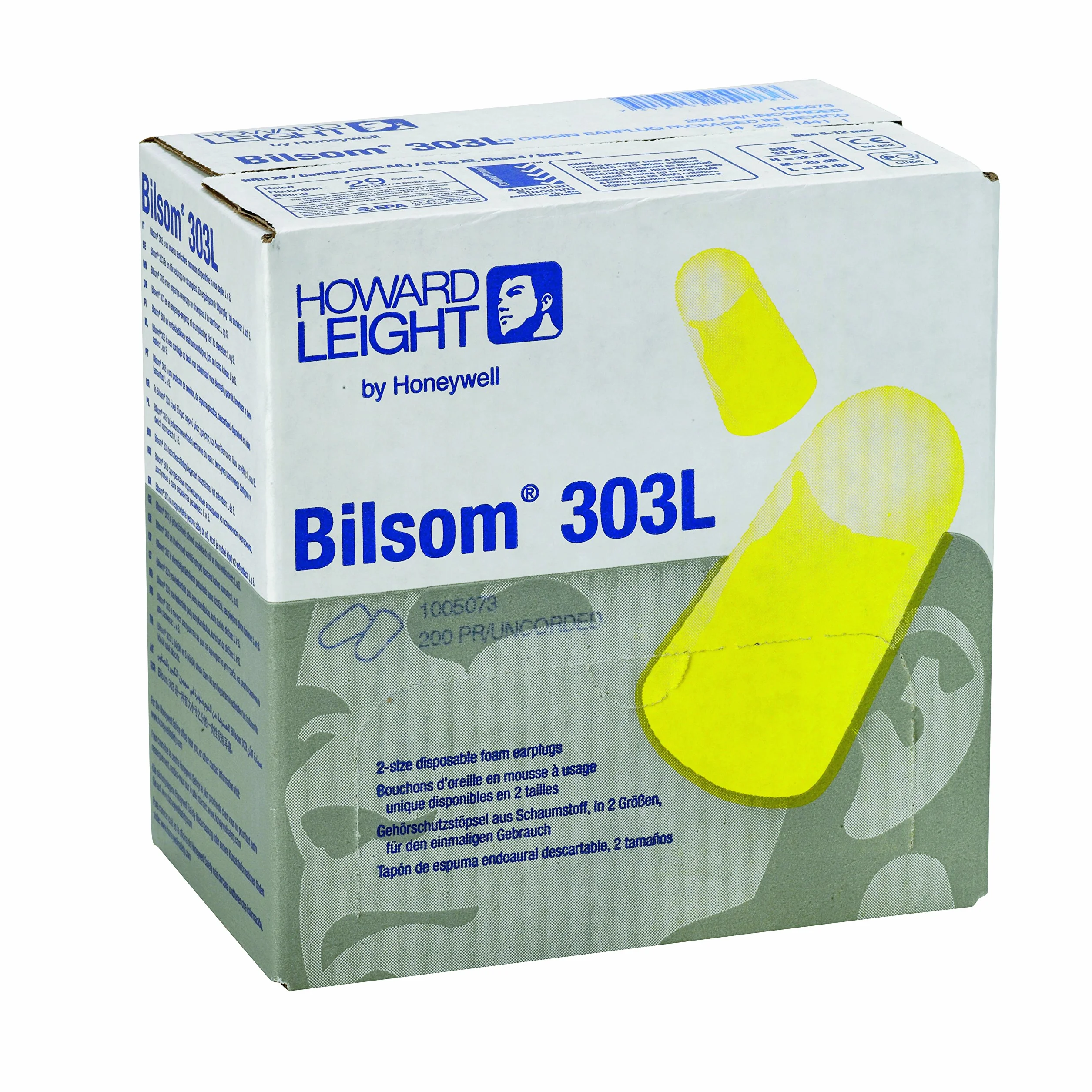 Honeywell 1005073 Howard Leight Large Bilsom 303 Earplug no grabado (Paquete de 200 pares)