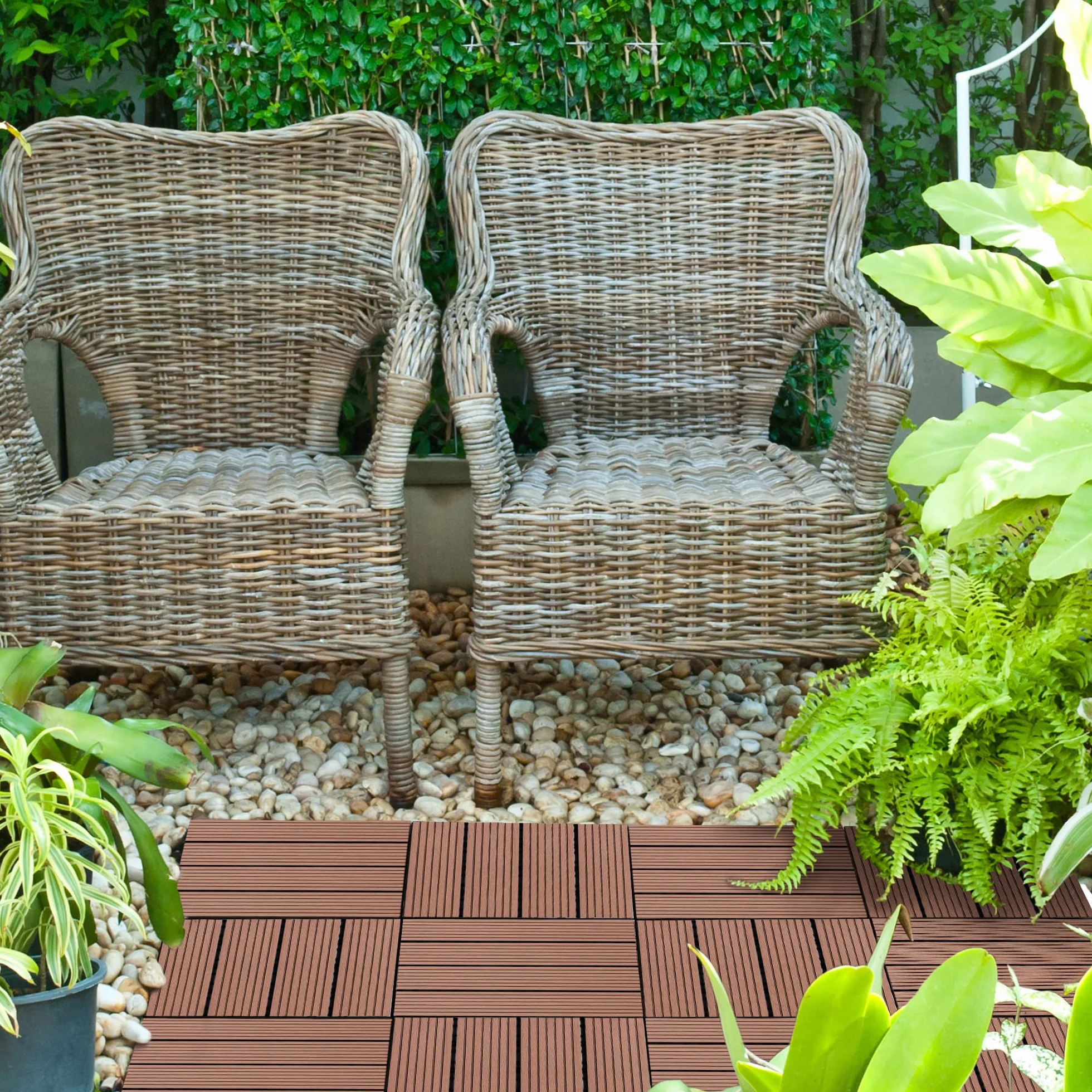 Outsunny Set de 11 Piezas Baldosas de Exterior 30x30 cm 1 m² Suelo de Jardín Exterior Antideslizantes y Resistentes al Clima de Fácil Instalación para Jardín Terraza Balcón Marrón