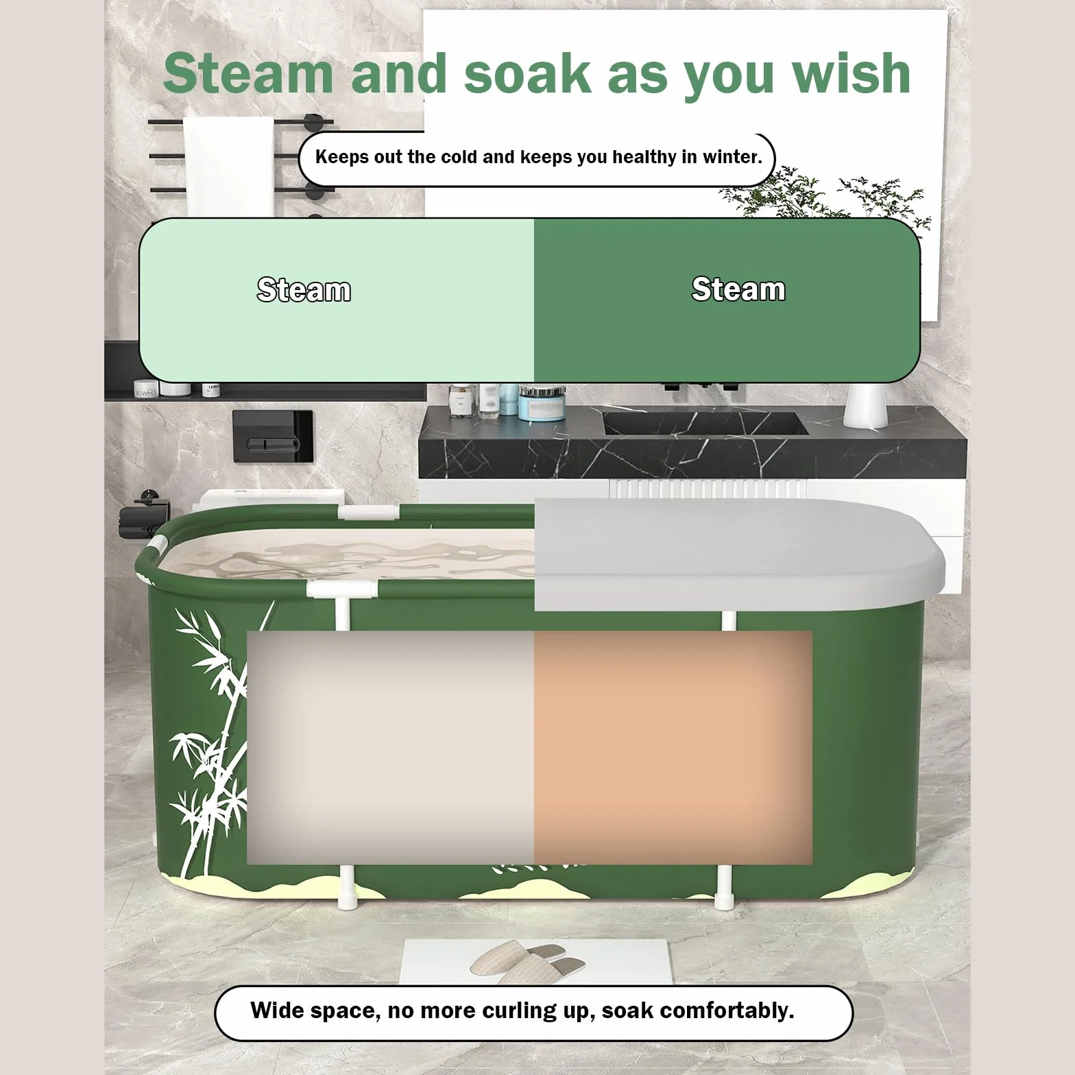 Bañera plegable Wrwache, 115 CMFaltbare Bañera para ducha, 6 capas de construcción de sujeción,Bañera de pie para parejas para ducha, baño caliente, baño de hielo