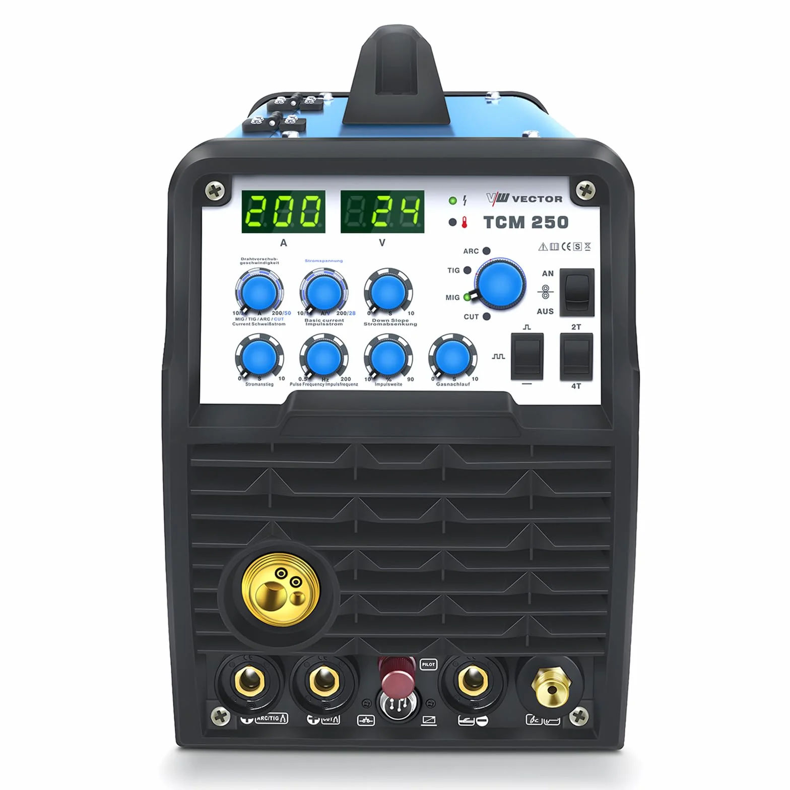 SET de soldadora combinada 4 en 1 TCM250 - MIG/MAG, TIG, MMA y corte por plasma (200A) con accesorios, inversor IGBT - set completo para profesionales y aficionados al bricolaje