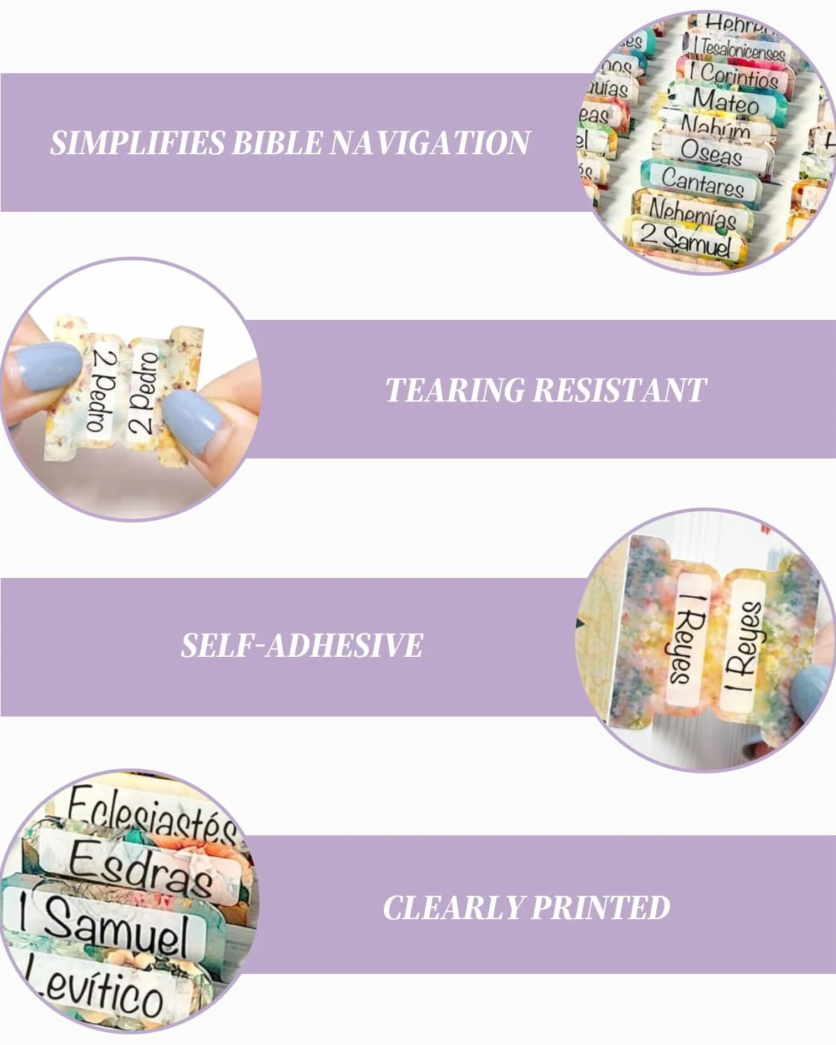 Pestañas de la Biblia para mujeres, 5 hojas, rosa, laminadas, Antiguo y Nuevo Testamento