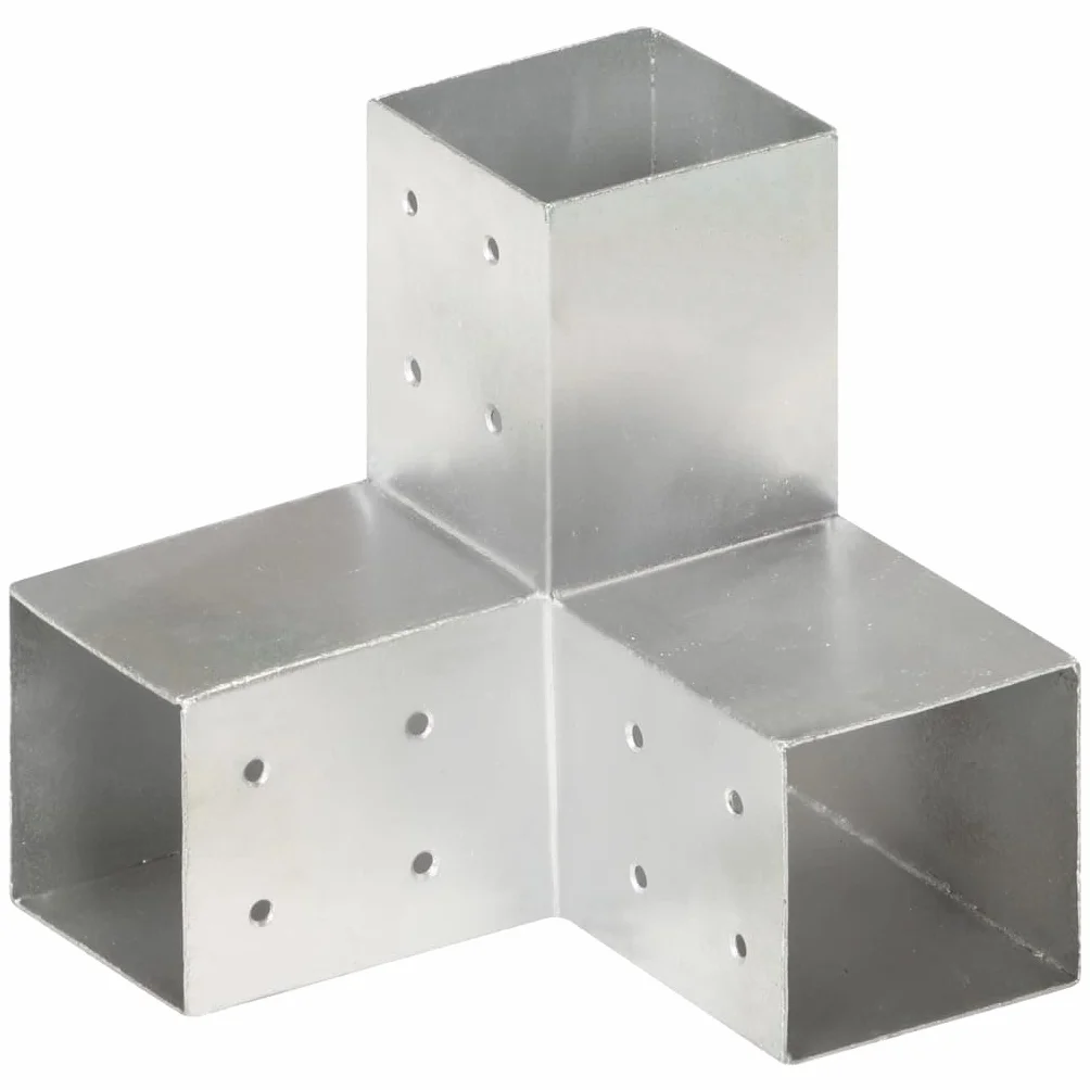 Conector de postes en forma de Y de metal galvanizado para vigas de 81 x 81 mm, galvanizado, 3 manguitos, conector de madera galvanizado en caliente para una conexión estable en el jardín y