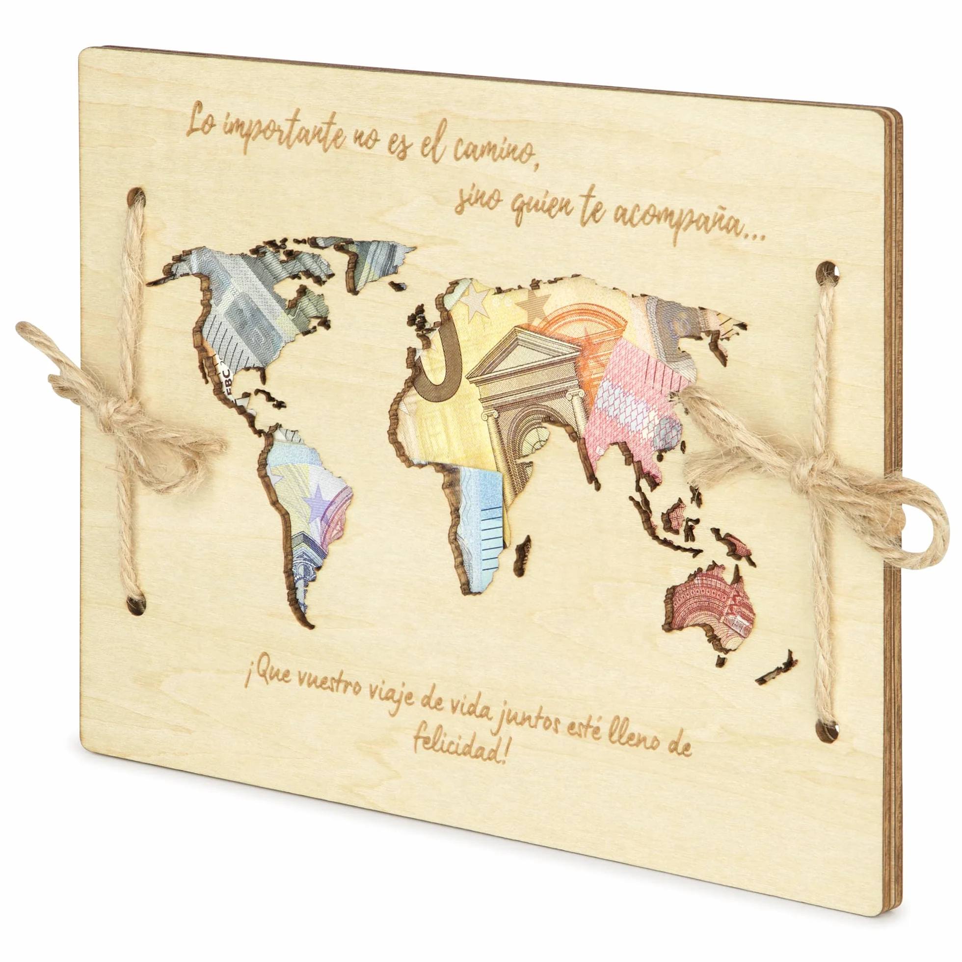 EQUIK PRODUCTS Tarjeta de felicitación de madera para regalo dinero boda novios pareja recién casados luna de miel