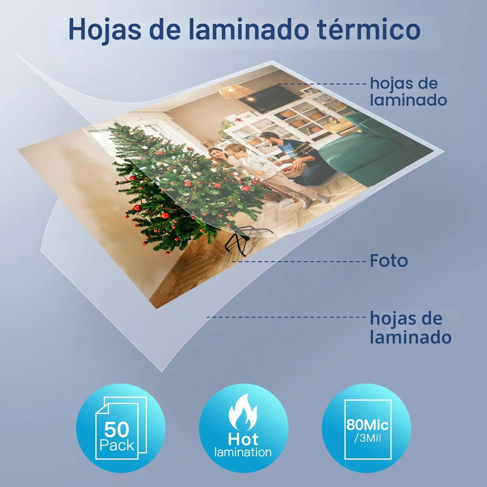 Bolsas de plastificación térmica premium A3 A4 A5 A6 80 mic 50 unidades transparente para plastificadora