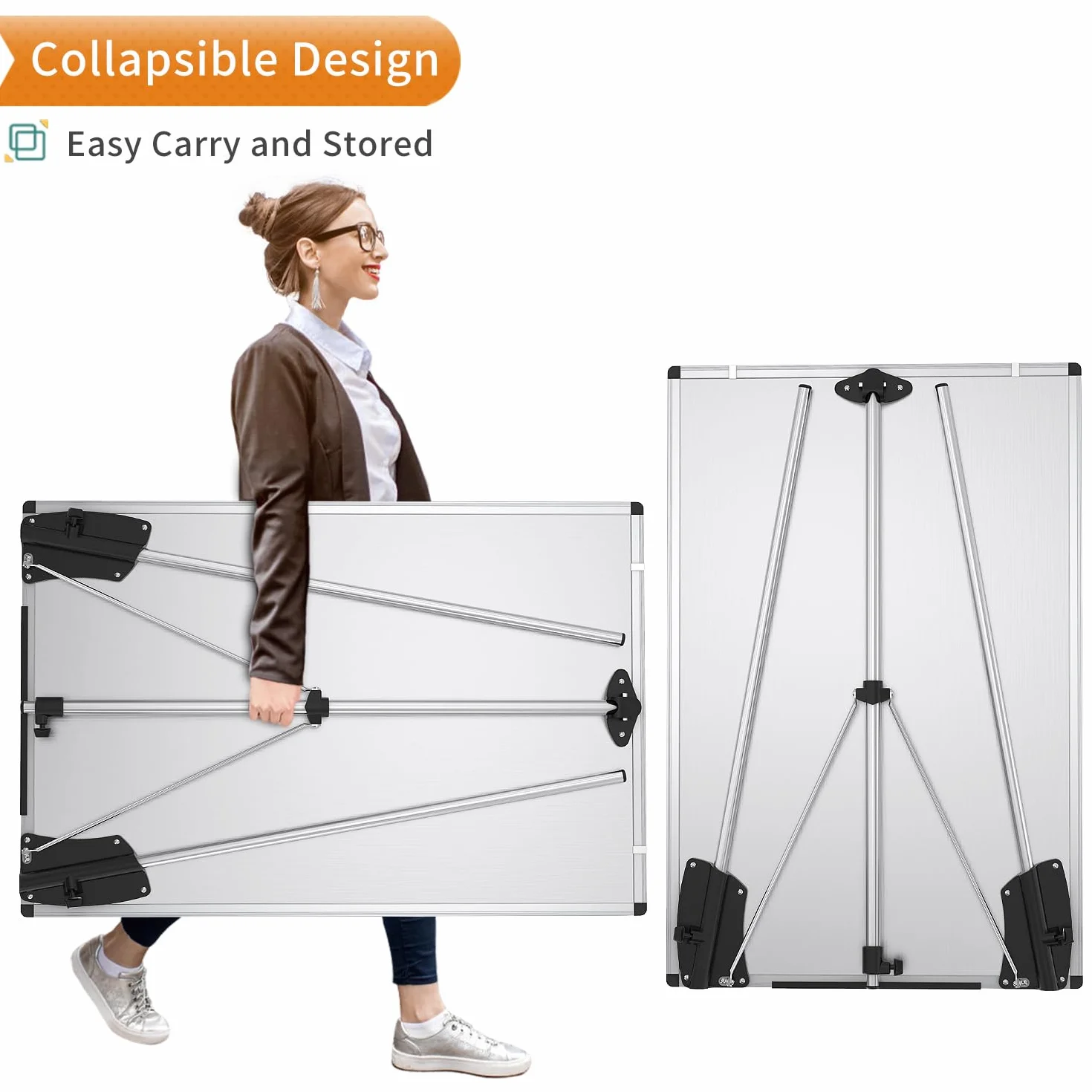 VIZ-PRO Pizarra blanca magnética 90x60 cm con caballete altura ajustable portátil